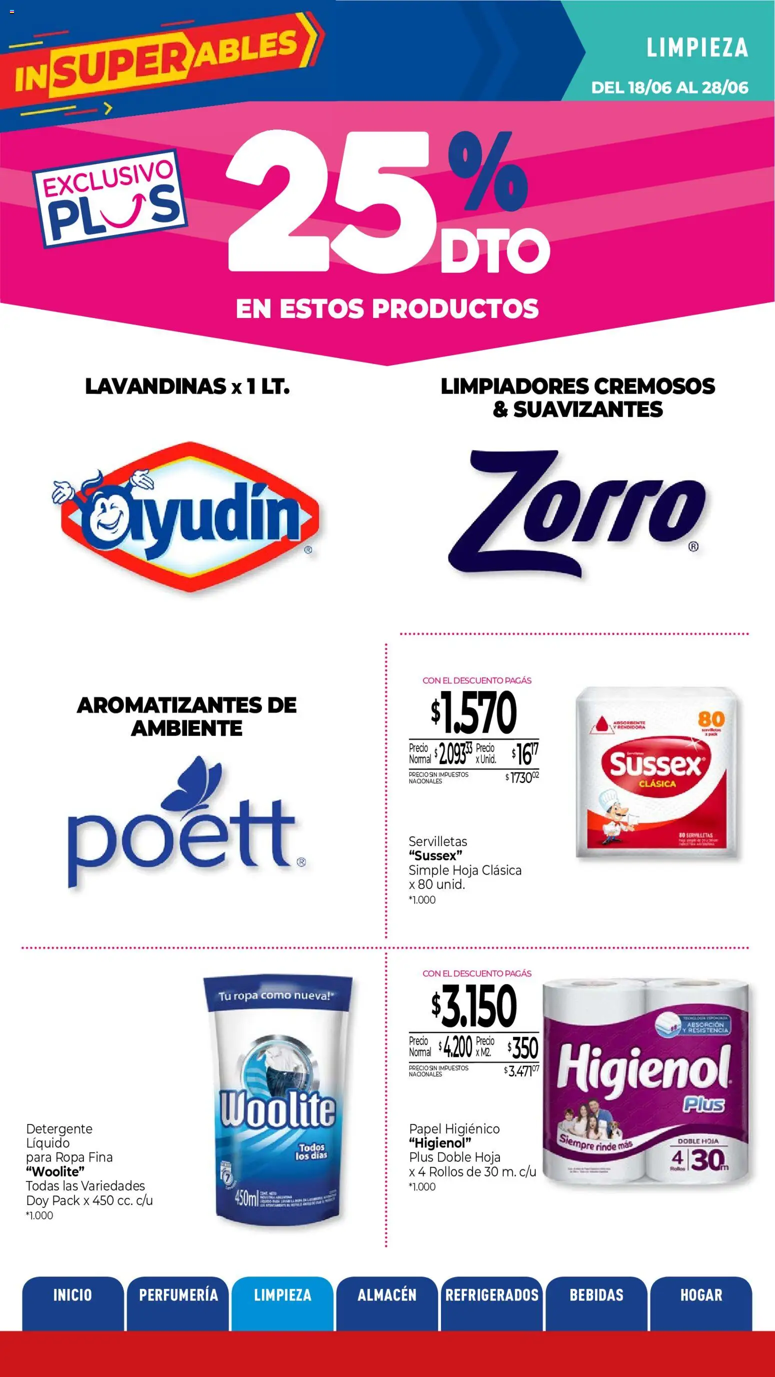 La Anonima catálogo │ válido desde el 18.06.2026 | Página: 10 | Productos: Papel higiénico, Servilletas, Detergente, Ropa