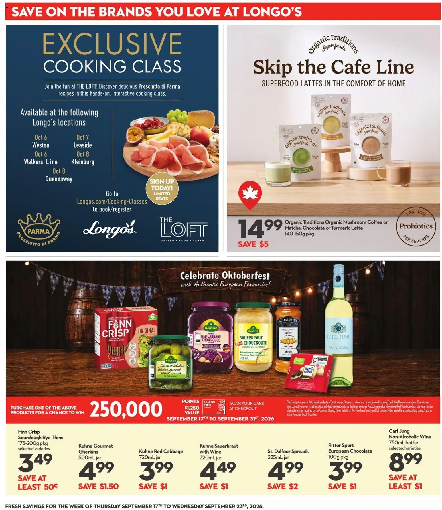 Longo's flyer valid from Sep 17, 2026 | Page: 19 | Products: Sauerkraut, Coffee, Chocolate, Wine