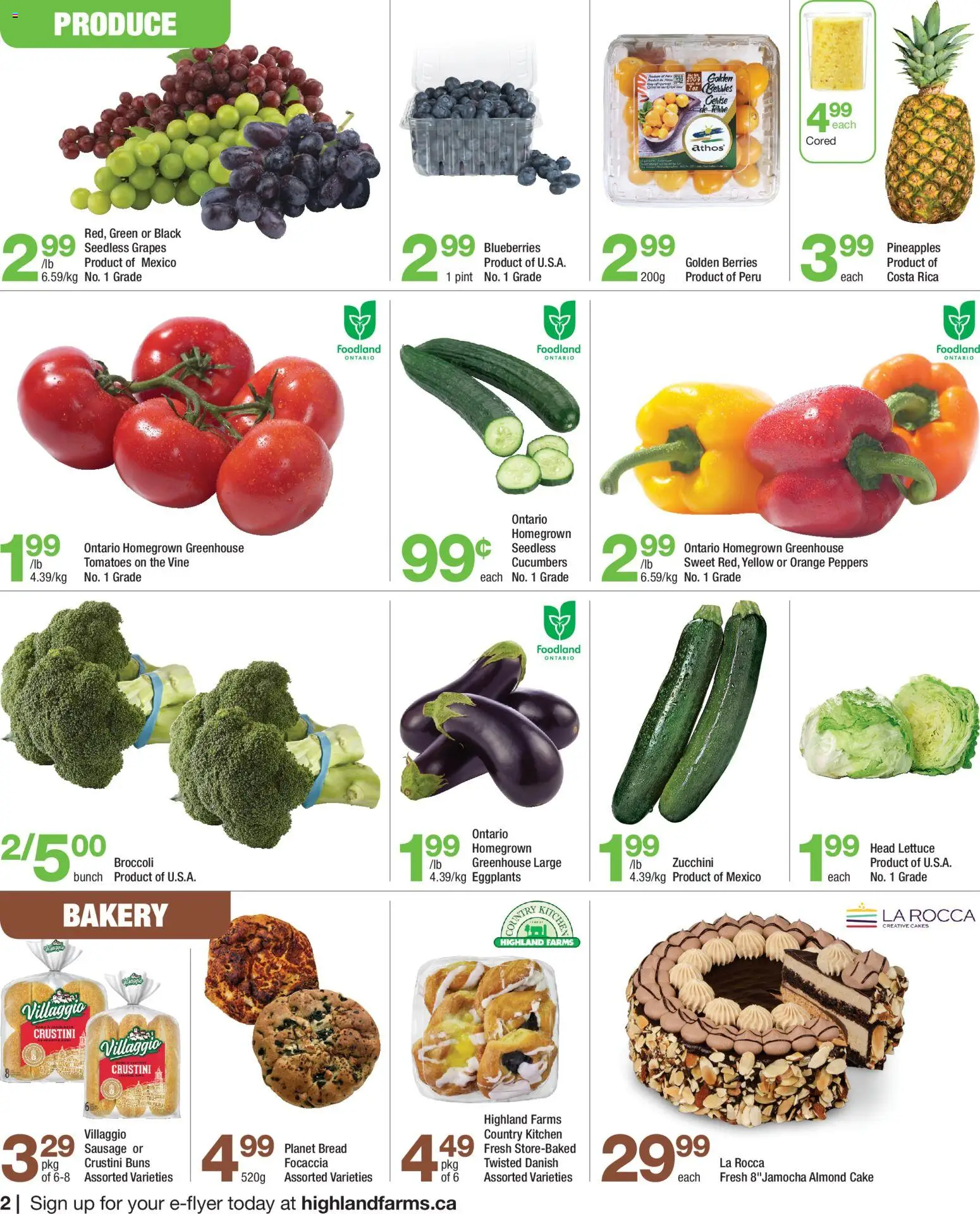 Highland Farms flyer valid from 04.06.2026 | Page: 2 | Products: Cucumbers, Bakery, Bread, Tomatoes