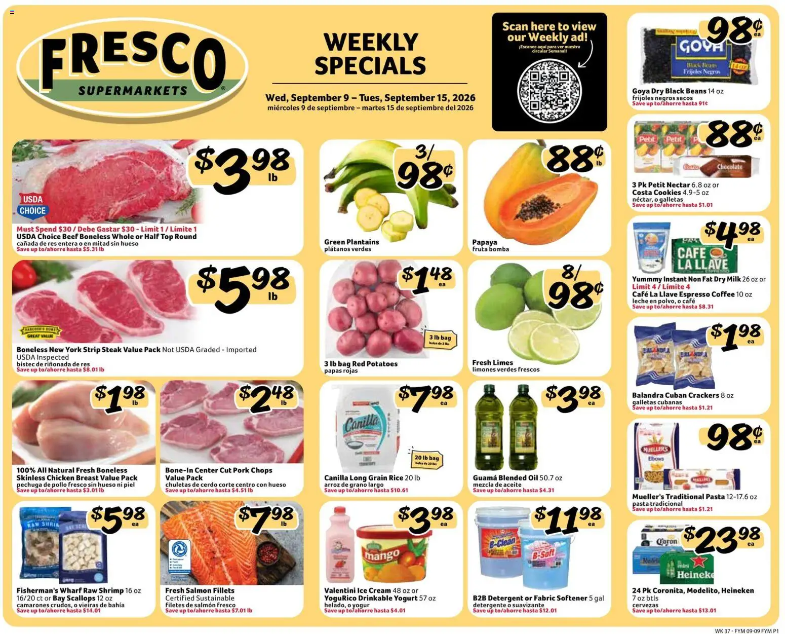 Fresco y Más Weekly Ad - valid from 09/09/2026 | Page: 1 | Products: Chocolate, Detergent, Potatoes, Fresh salmon
