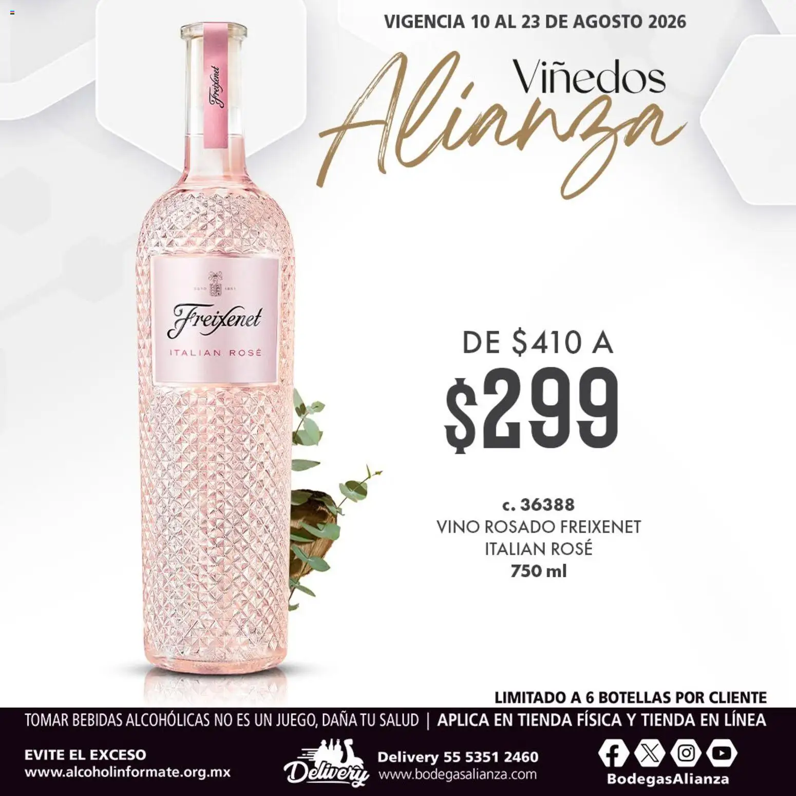 Nuevas ofertas de Bodegas Alianza válidas en toda la República Mexicana desde el 10/08/2026. ¡Encuentra las mejores ofertas en Bodegas Alianza catálogo Viñedos Alianza! | Página: 1 | Productos: Vino rosado, Bebidas, Vino