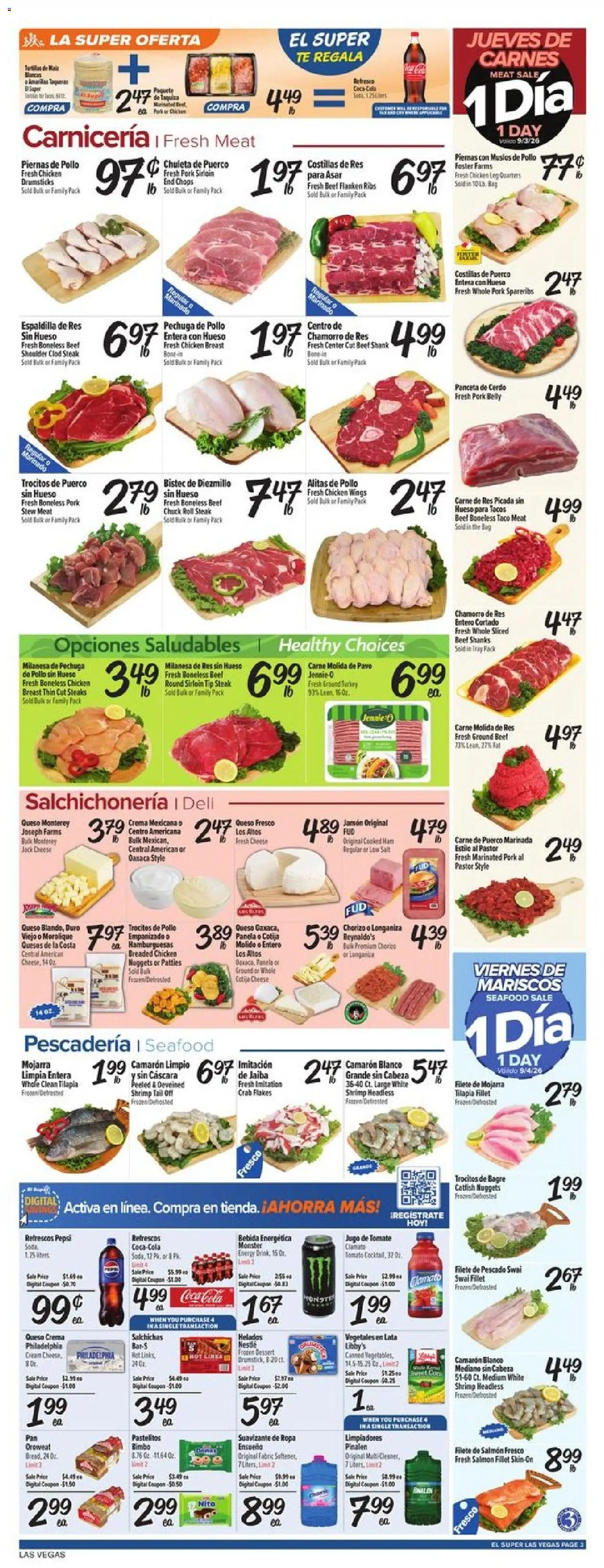 El Super Weekly Ad - NV - valid from 09/02/2026 | Page: 3 | Products: Beef, Ground beef, Salmon, Fresh salmon