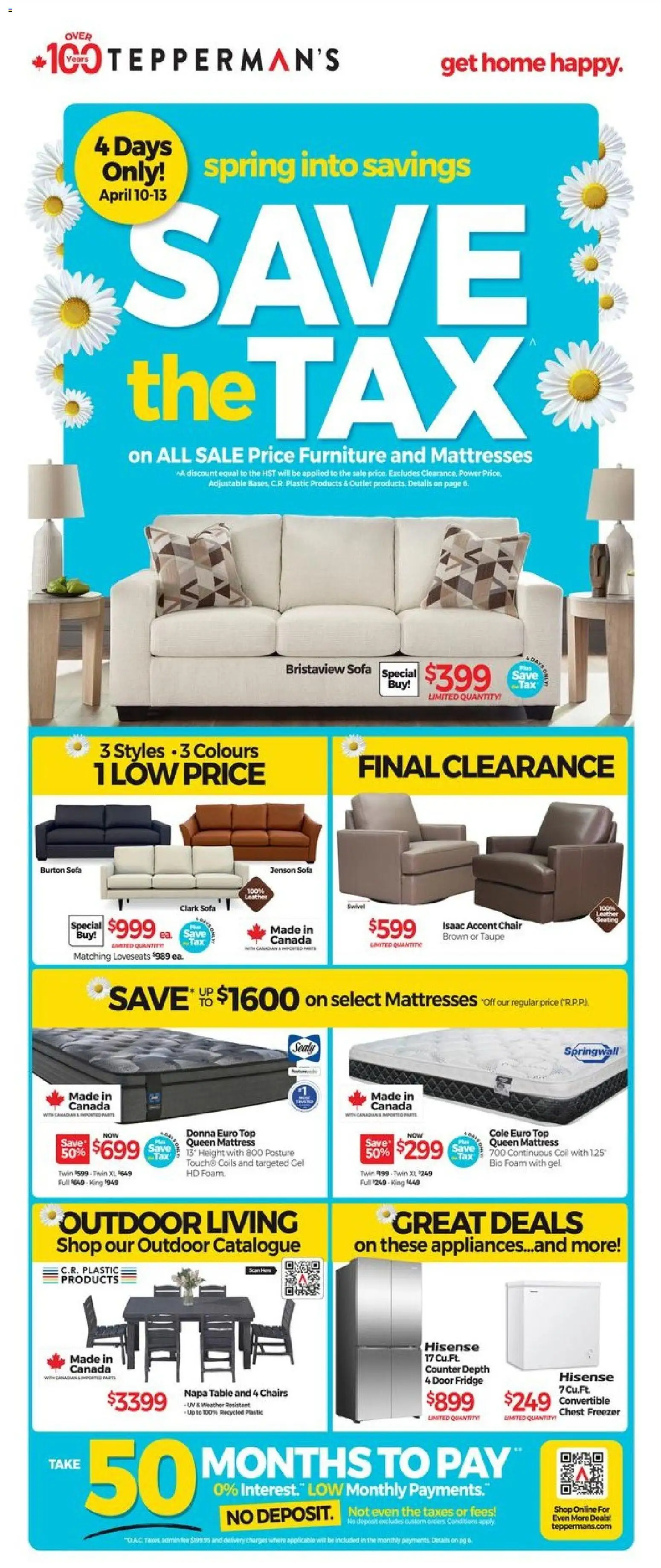 Tepperman's flyer valid from 10.04.2026 | Page: 2 | Products: Freezer, Mattress, Table, Chair