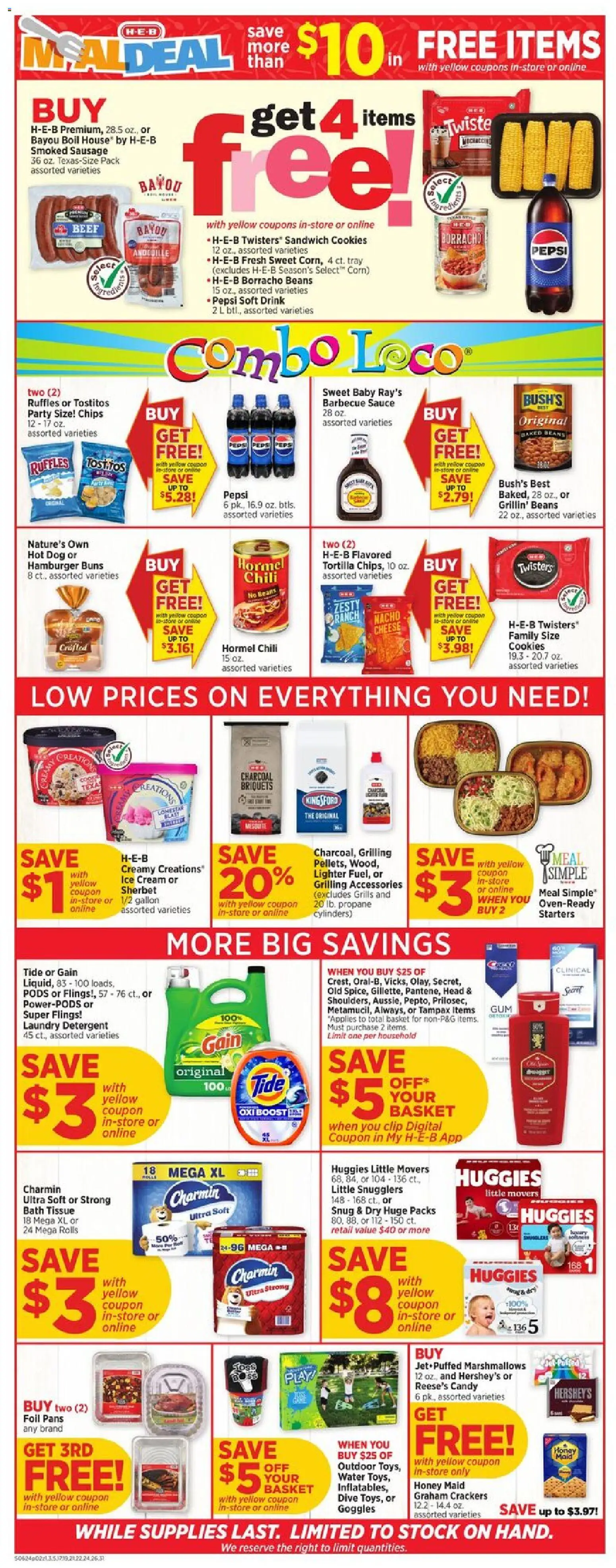 H-E-B Weekly Ad - valid from 06/24/2026 | Page: 2 | Products: Corn, Clip, Basket, Water