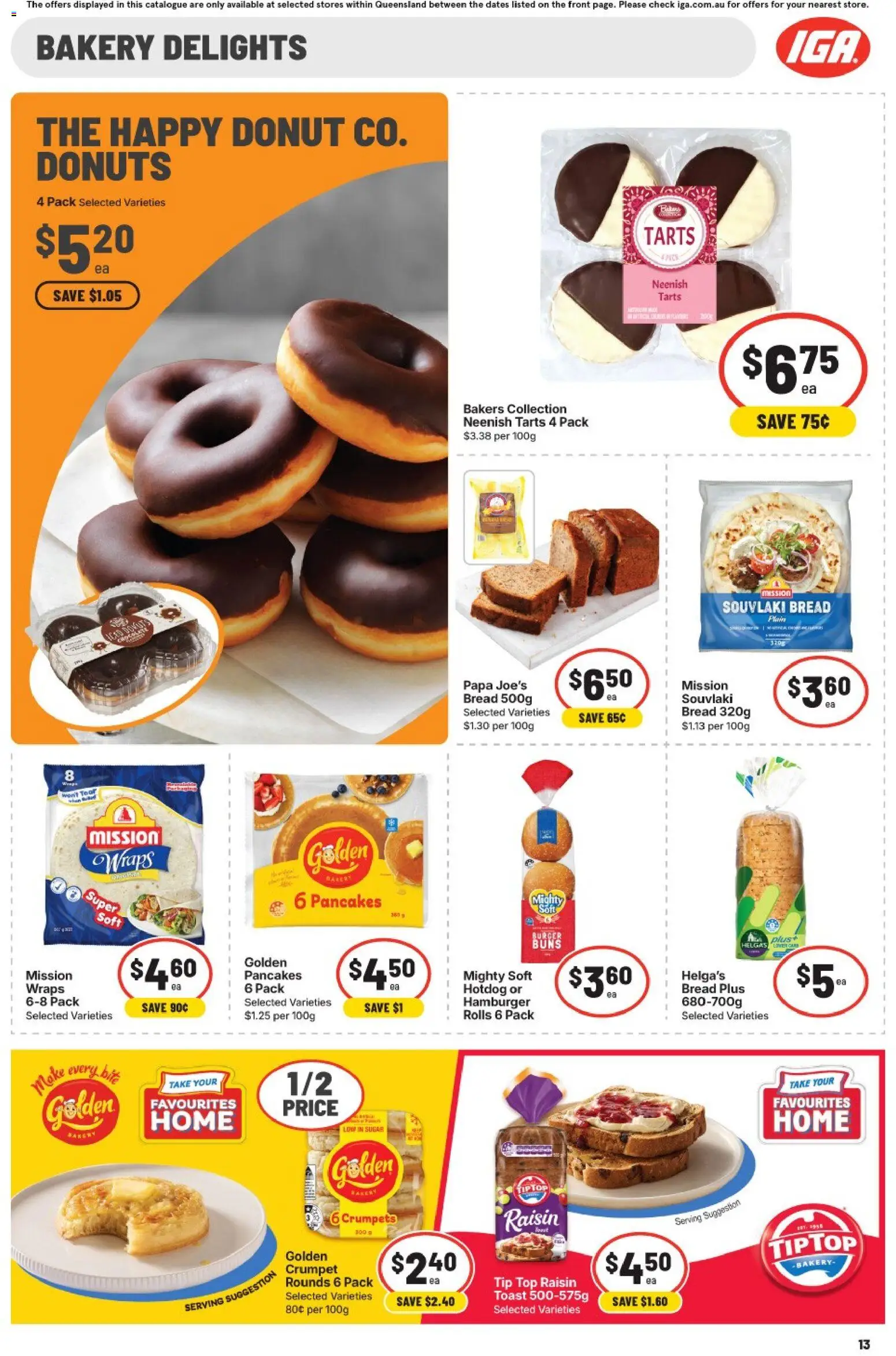 IGA catalogue - valid from 03.06.2026 | Page: 13 | Products: Crumpets, Bread, Sugar, Bakery
