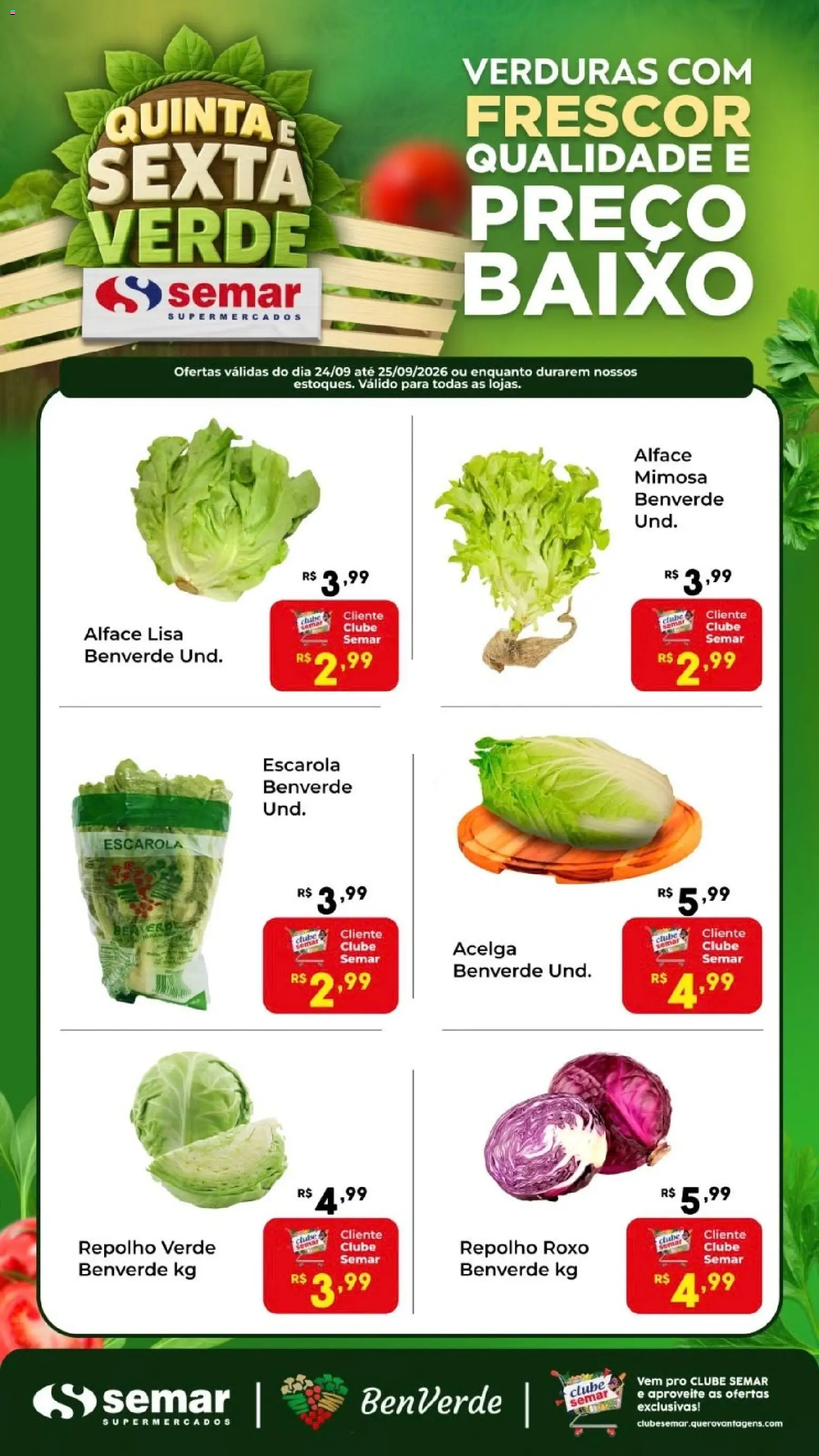 Semar Supermercado Folheto - válido de 24/09/2026 | Página: 1 | Produtos: Repolho, Baixo, Alface