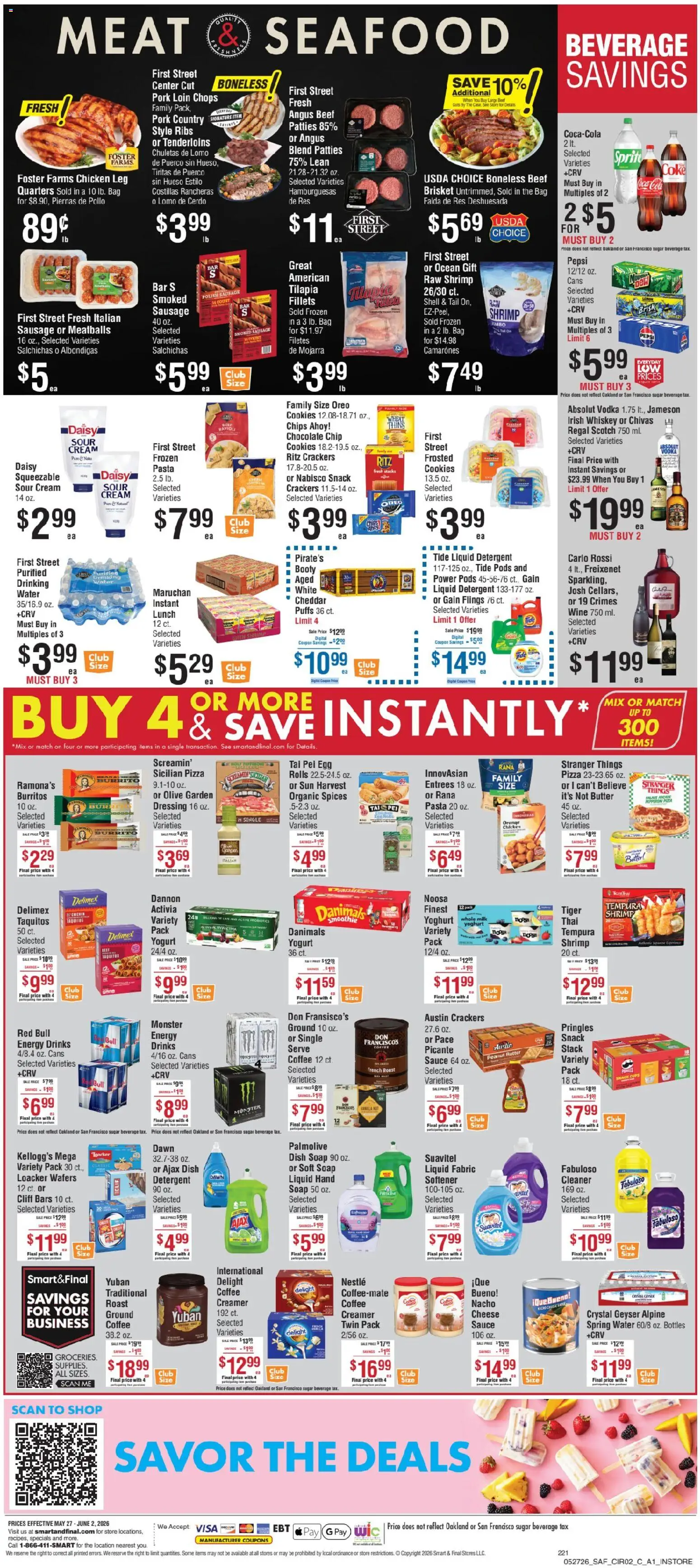Smart & Final Weekly Ad - valid from 27.05.2026 | Page: 3 | Products: Pizza, Sour cream, Cookies, Sausage