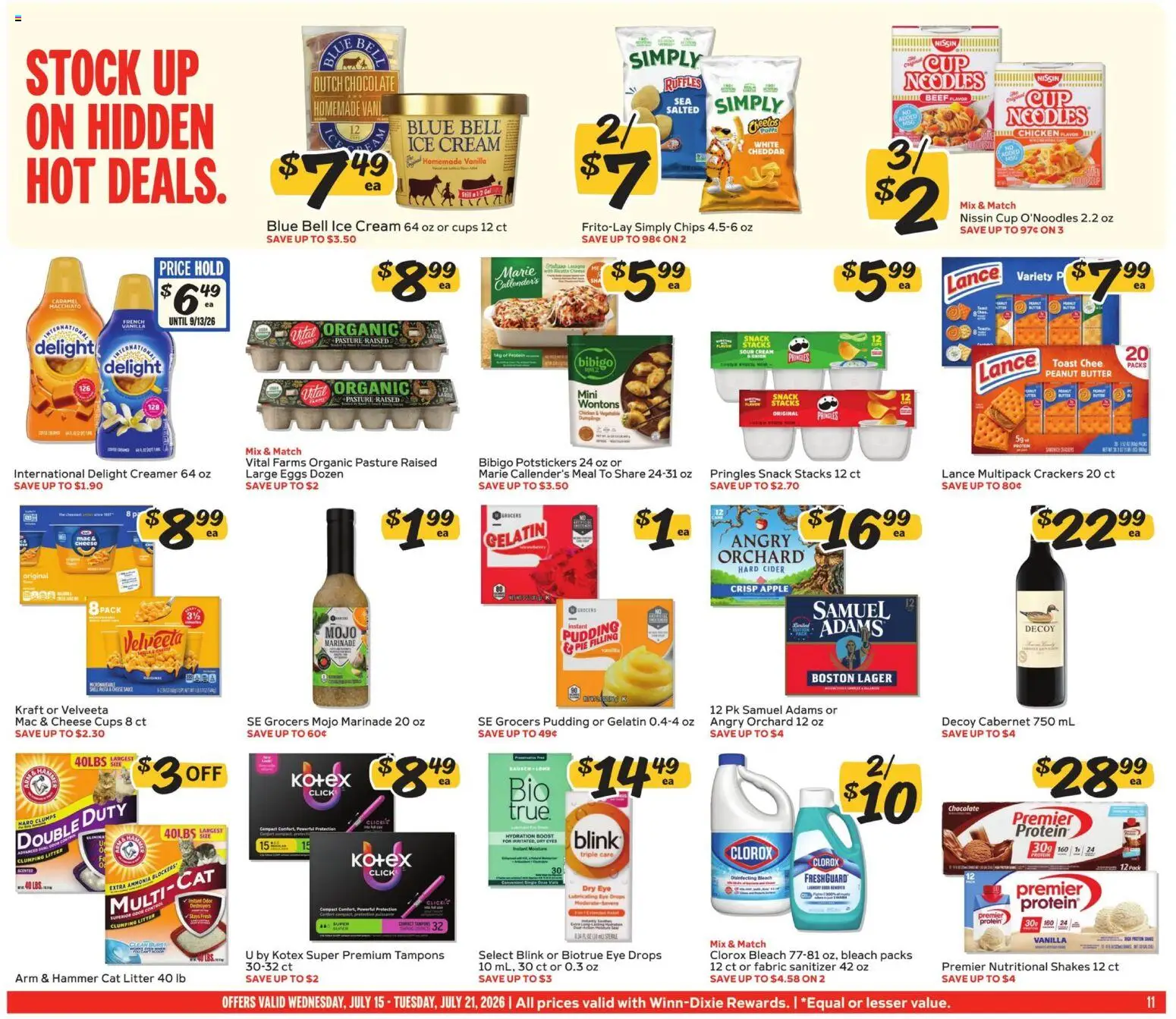 Winn Dixie Weekly Ad - valid from 07/15/2026 | Page: 11 | Products: Eggs, Noodles, Chips, Ice cream