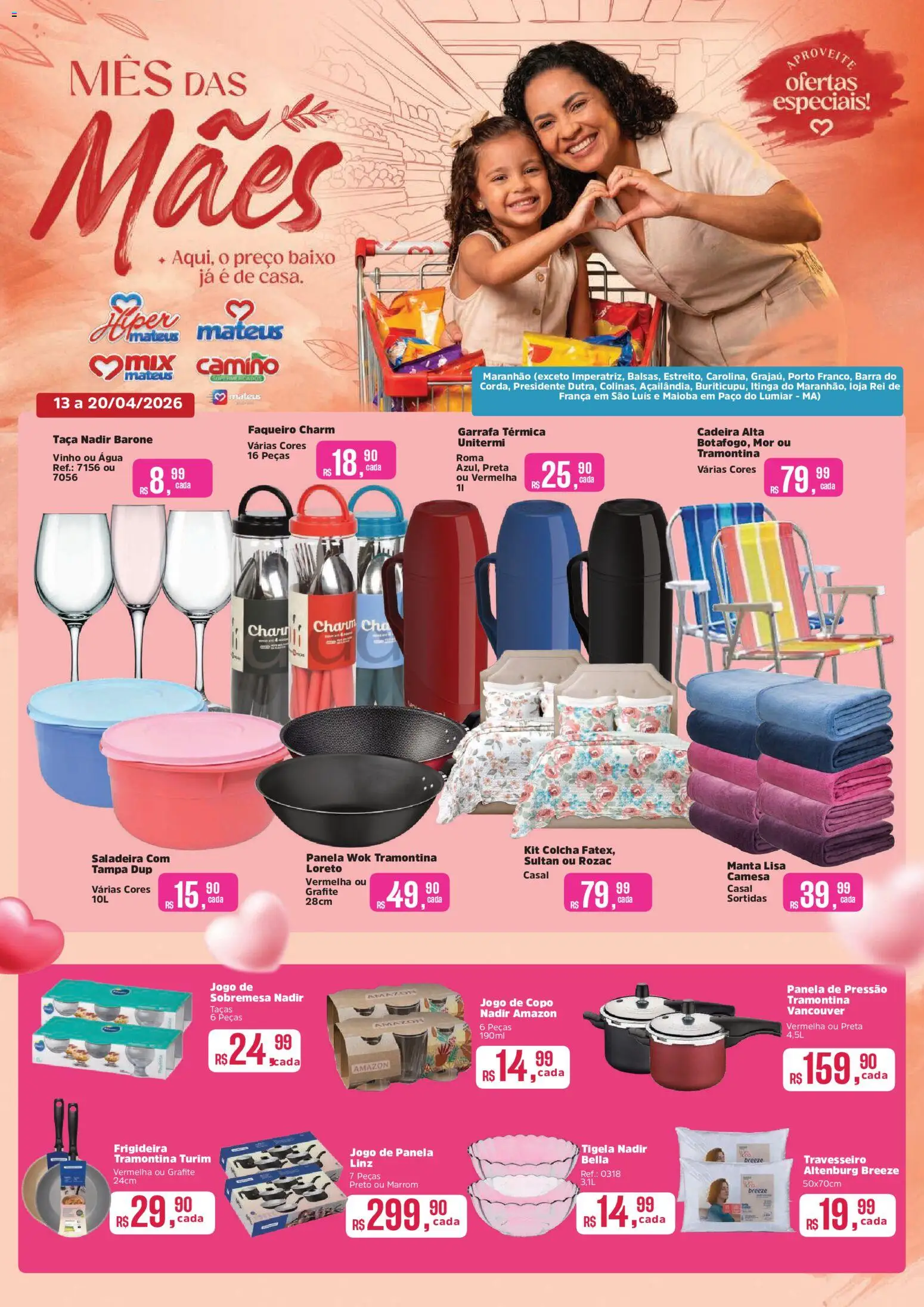 Mateus Folheto - válido de 13.04.2026 | Página: 1 | Produtos: Frigideira, Colcha, Taças, Panela de pressão