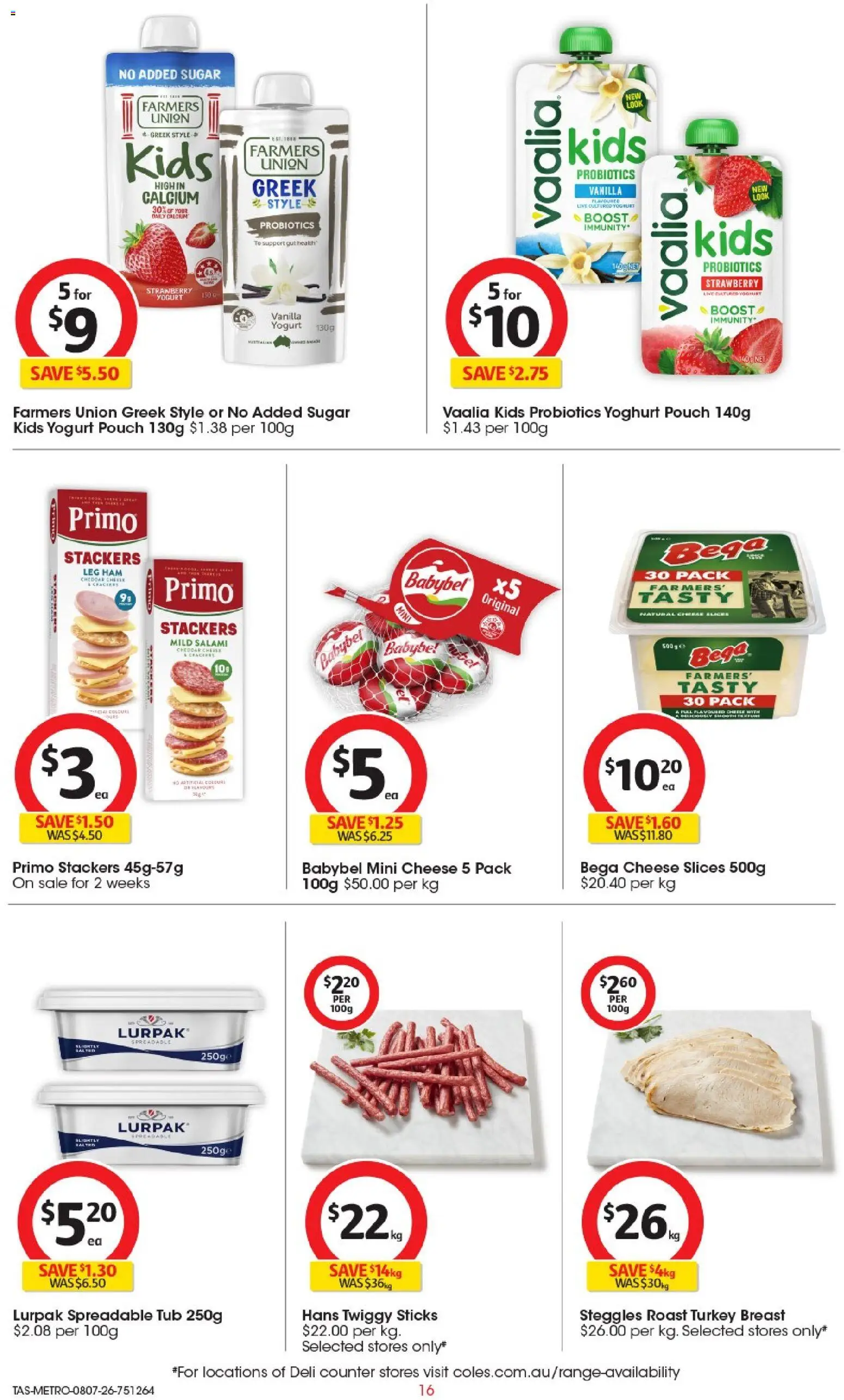 Coles catalogue - valid from 08/07/2026 | Page: 16 | Products: Cheese, Salami, Ham, Sugar