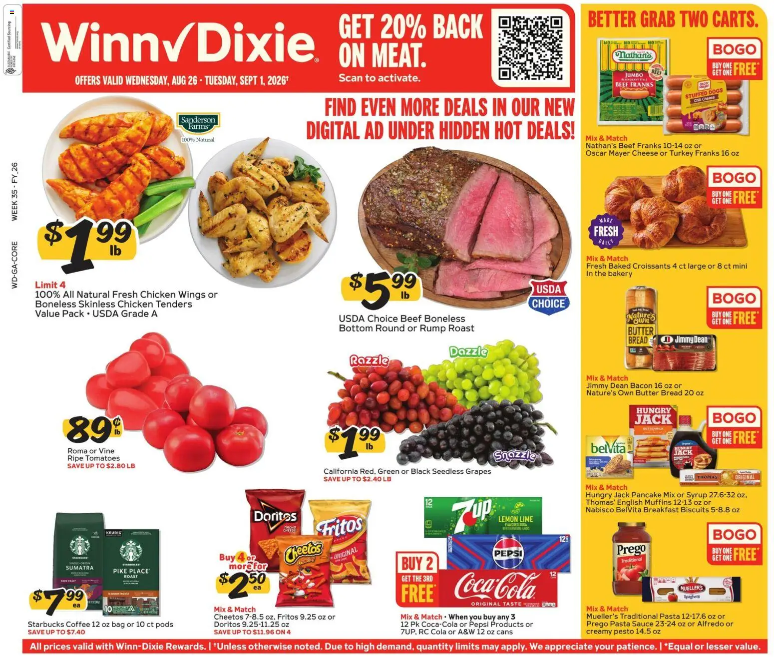 Winn Dixie Weekly Ad - valid from 08/26/2026 | Page: 1 | Products: Syrup, Butter, Bacon, Croissants