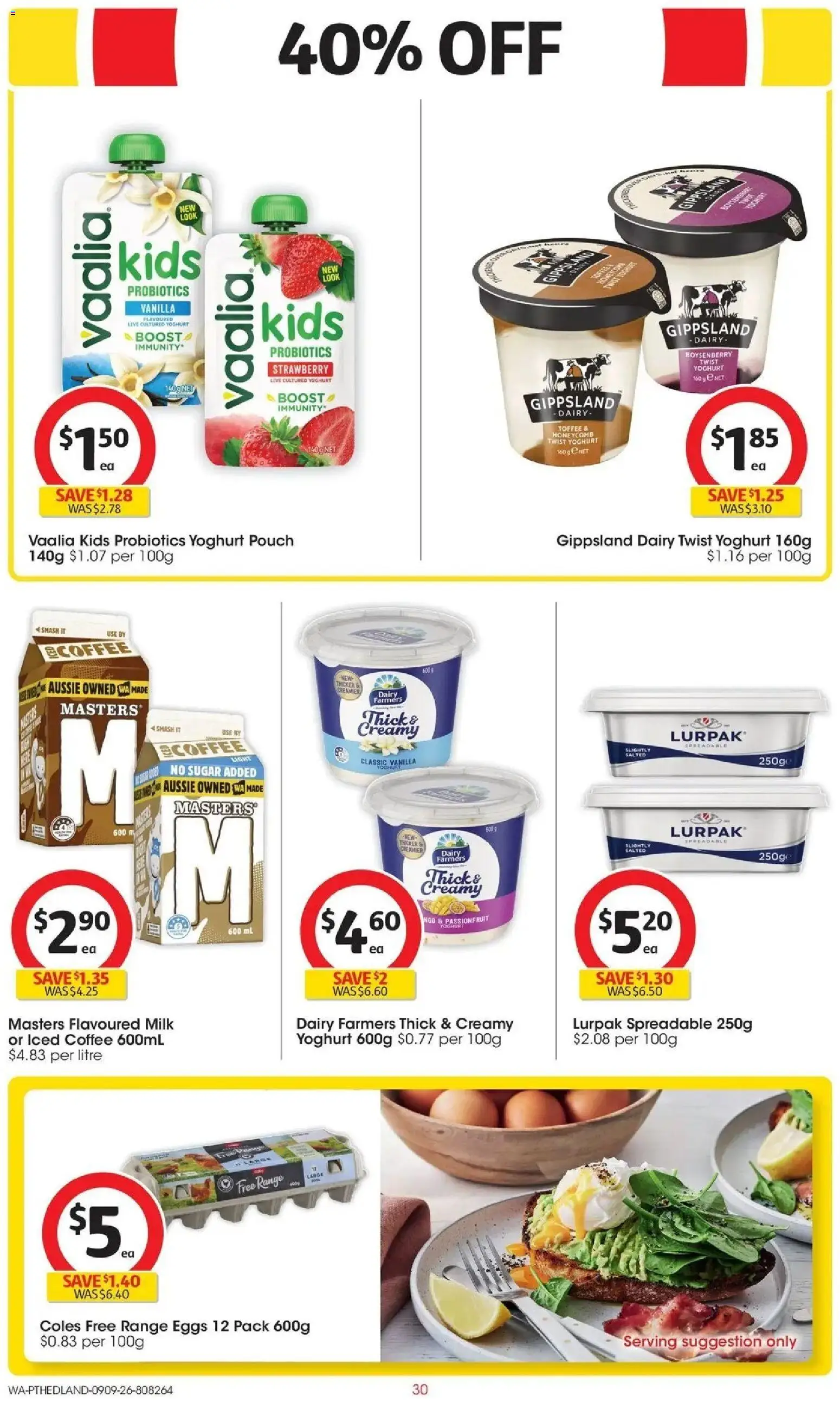 ﻿Coles catalogue valid from 09/09/2026 > Online Australia | Page: 30 | Products: Milk, Butter, Yoghurt, Probiotics