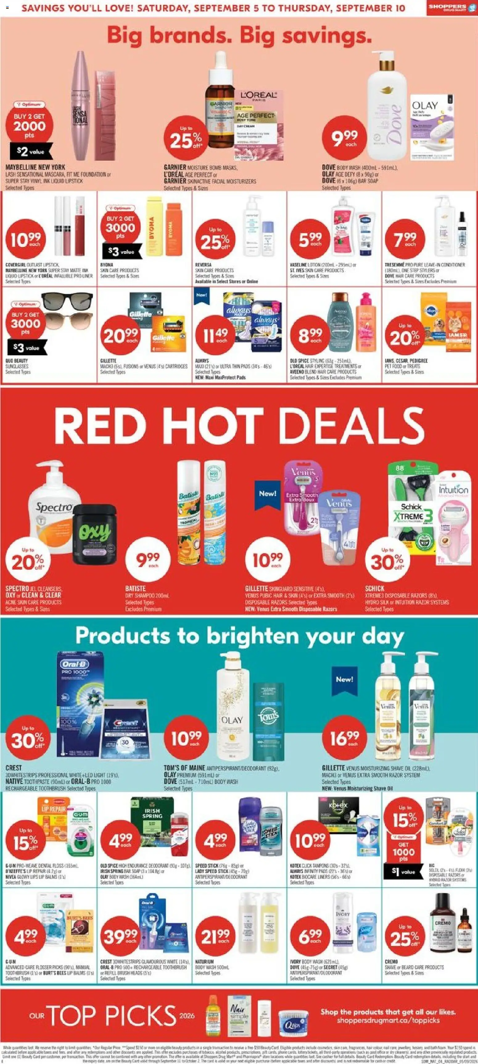 Shoppers flyer valid from Sep 5, 2026 | Page: 10 | Products: Toothbrush, Brush, Body wash, Toothpaste