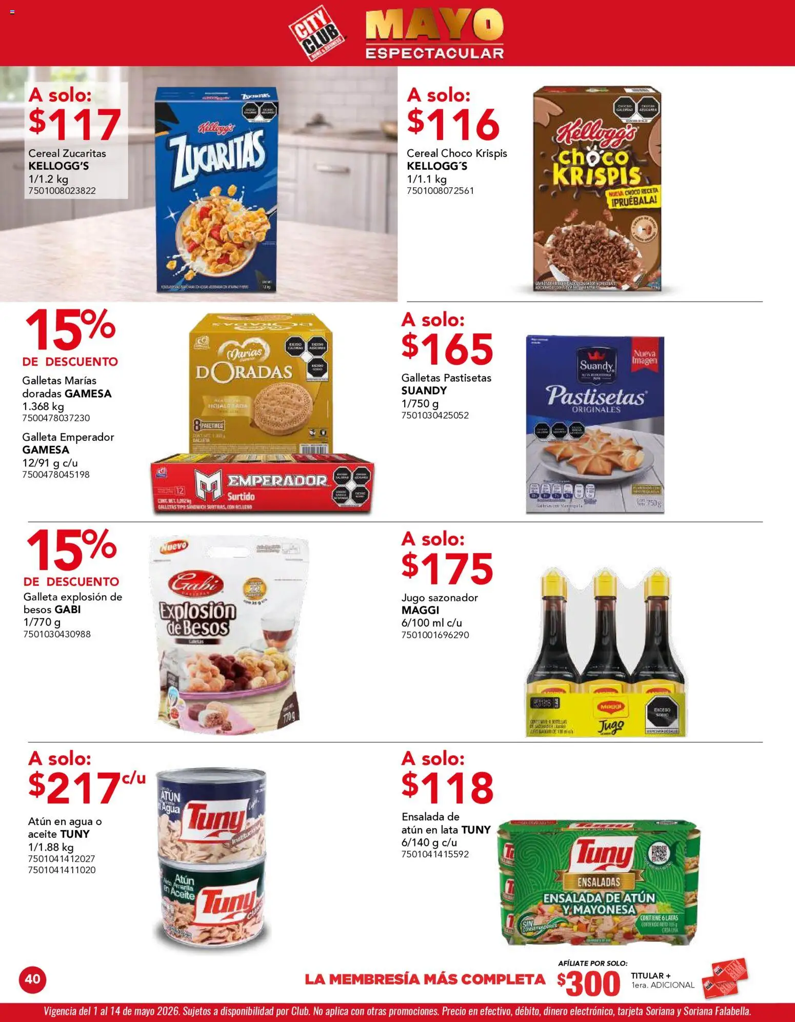 Nuevas ofertas de City Club válidas en toda la República Mexicana desde el 01.05.2026. ¡Encuentra las mejores ofertas en City Club catálogo! | Página: 40 | Productos: Atún, Agua, Jugo, Galletas