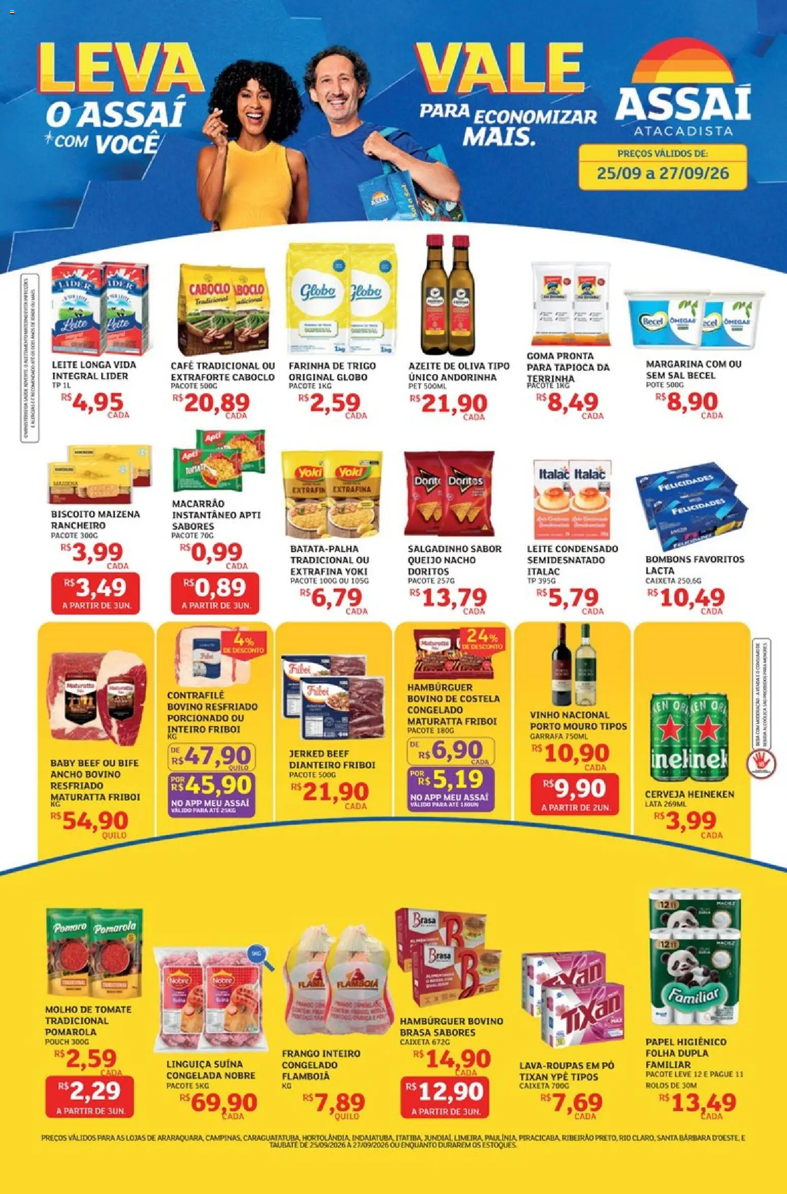 Assaí Atacadista Folheto - válido de 25/09/2026 | Página: 1 | Produtos: Leite longa vida, Farinha, Vinho, Papel higiênico