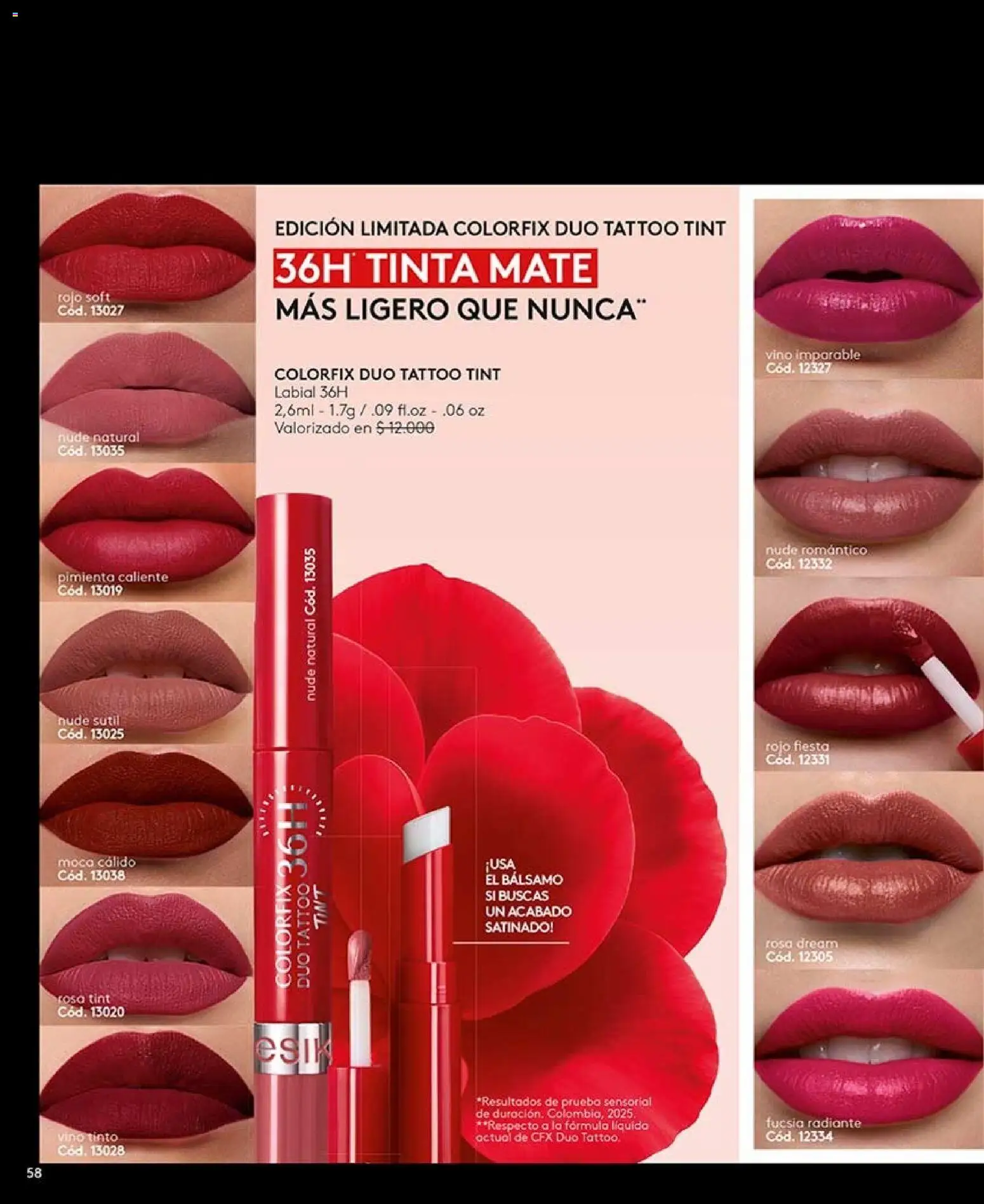 Catálogo Ésika Campaña 12 │ válido desde el 06.07.2026 | Página: 58 | Productos: Pimienta, Bálsamo, Vino, Labial