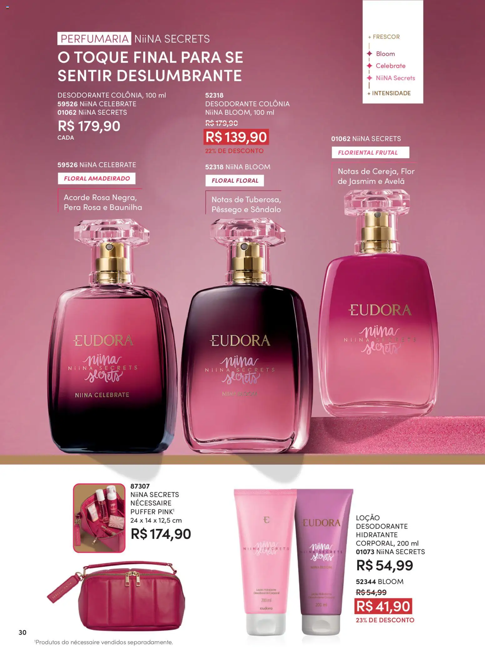 Eudora Folheto - válido de 15/07/2026 | Página: 33 | Produtos: Pêssego, Desodorante, Necessaire, Avelã