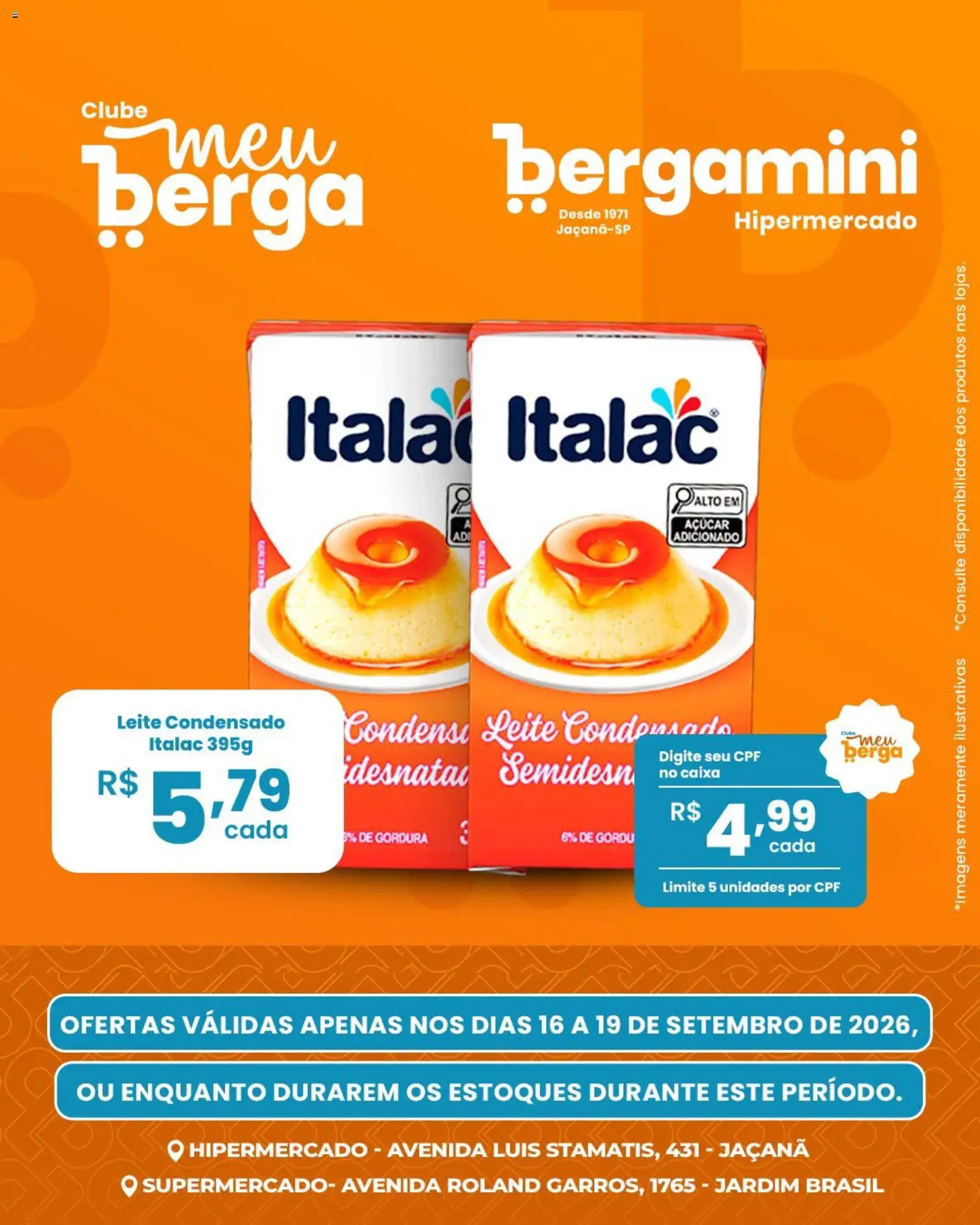 Supermercado Bergamini Folheto - válido de 16/09/2026 | Página: 4 | Produtos: 5% de gordura, Caixa, Leite, Açúcar
