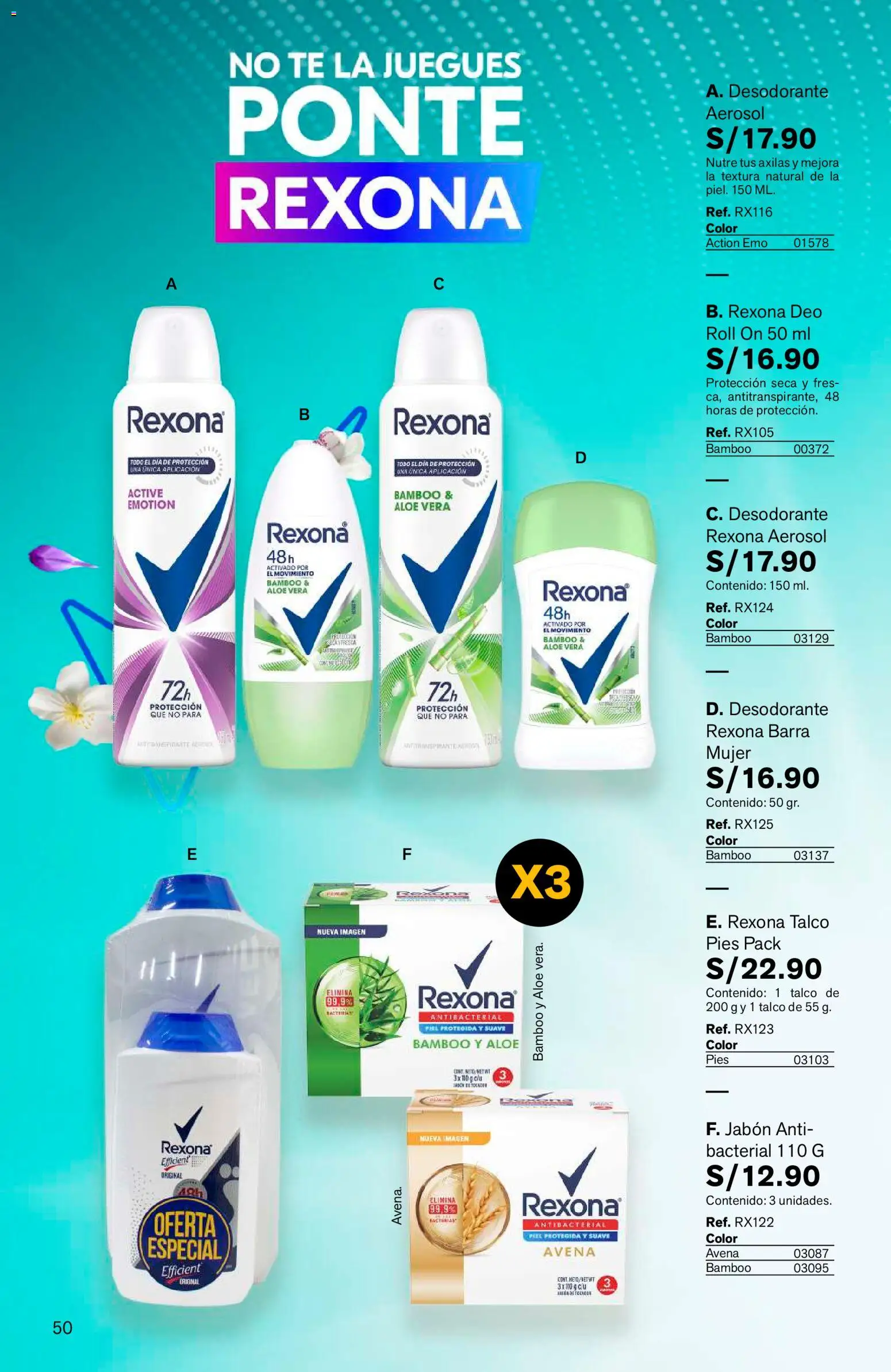 Catálogo Leonisa válido desde 04/08/2026 | Página: 50 | Productos: Jabón, Desodorante, Té, Avena
