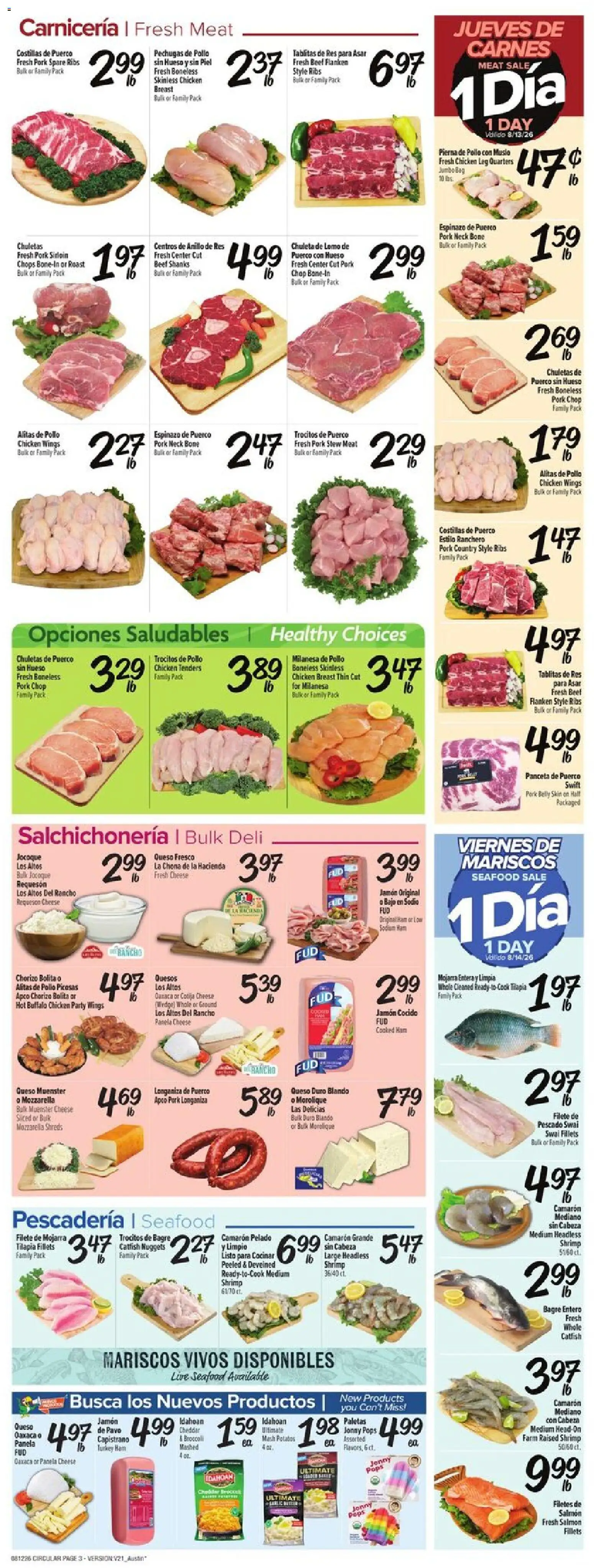 Fiesta Mart Weekly Ad - valid from 08/12/2026 | Page: 3 | Products: Meat, Chicken wings, Ham, Potatoes
