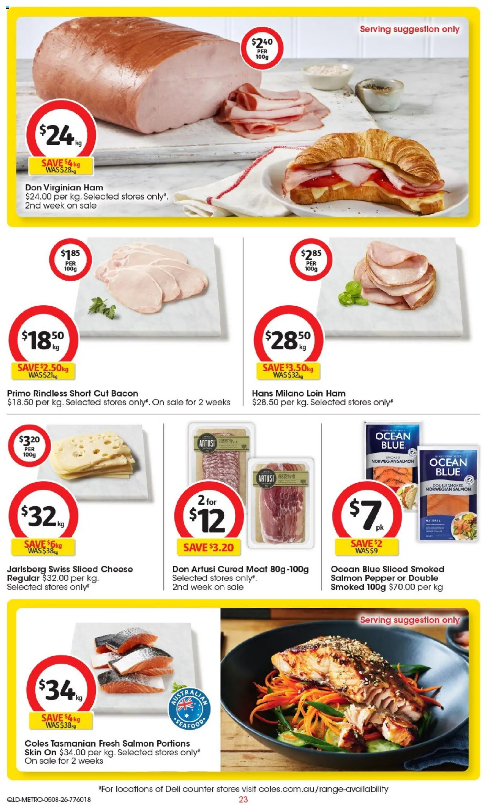 Coles catalogue - valid from 05/08/2026 | Page: 23 | Products: Bacon, Cheese, Meat, Salmon