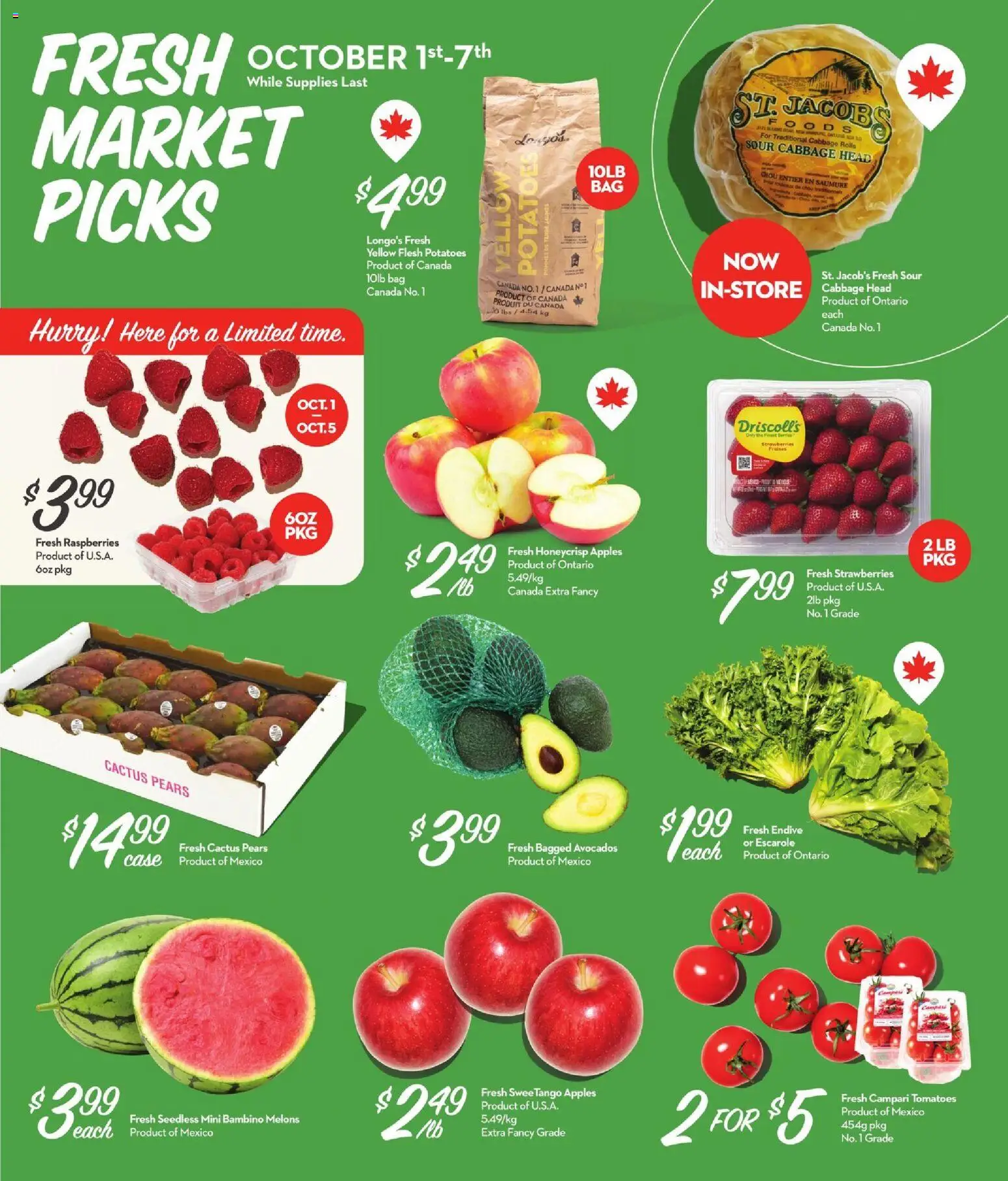 Longo's flyer valid from Oct 1, 2026 | Page: 2 | Products: Strawberries, Campari, Cabbage, Pears