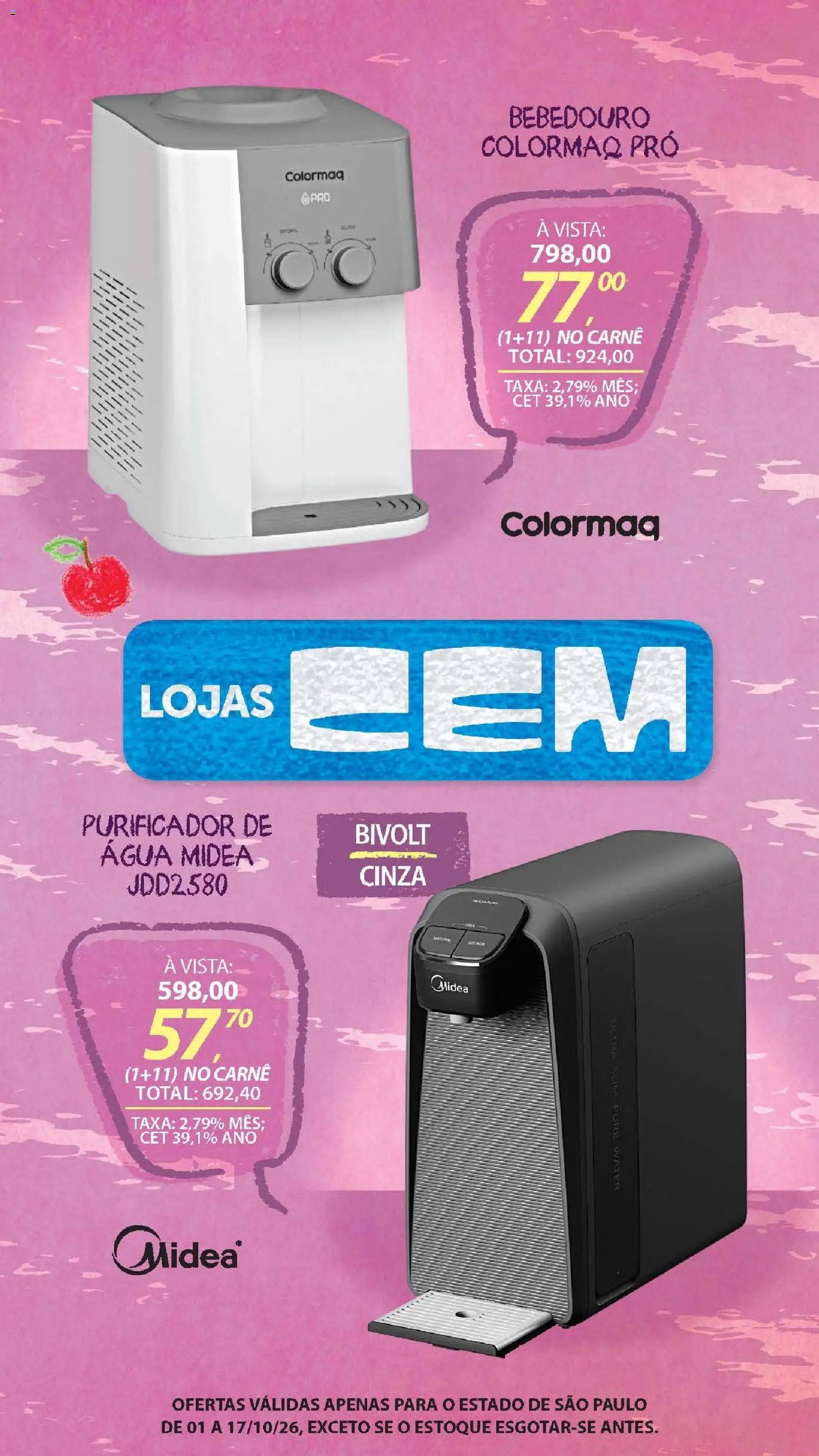 Lojas Cem Folheto - válido de 01/10/2026 | Página: 56 | Produtos: Bebedouro, Purificador, Carne, Água