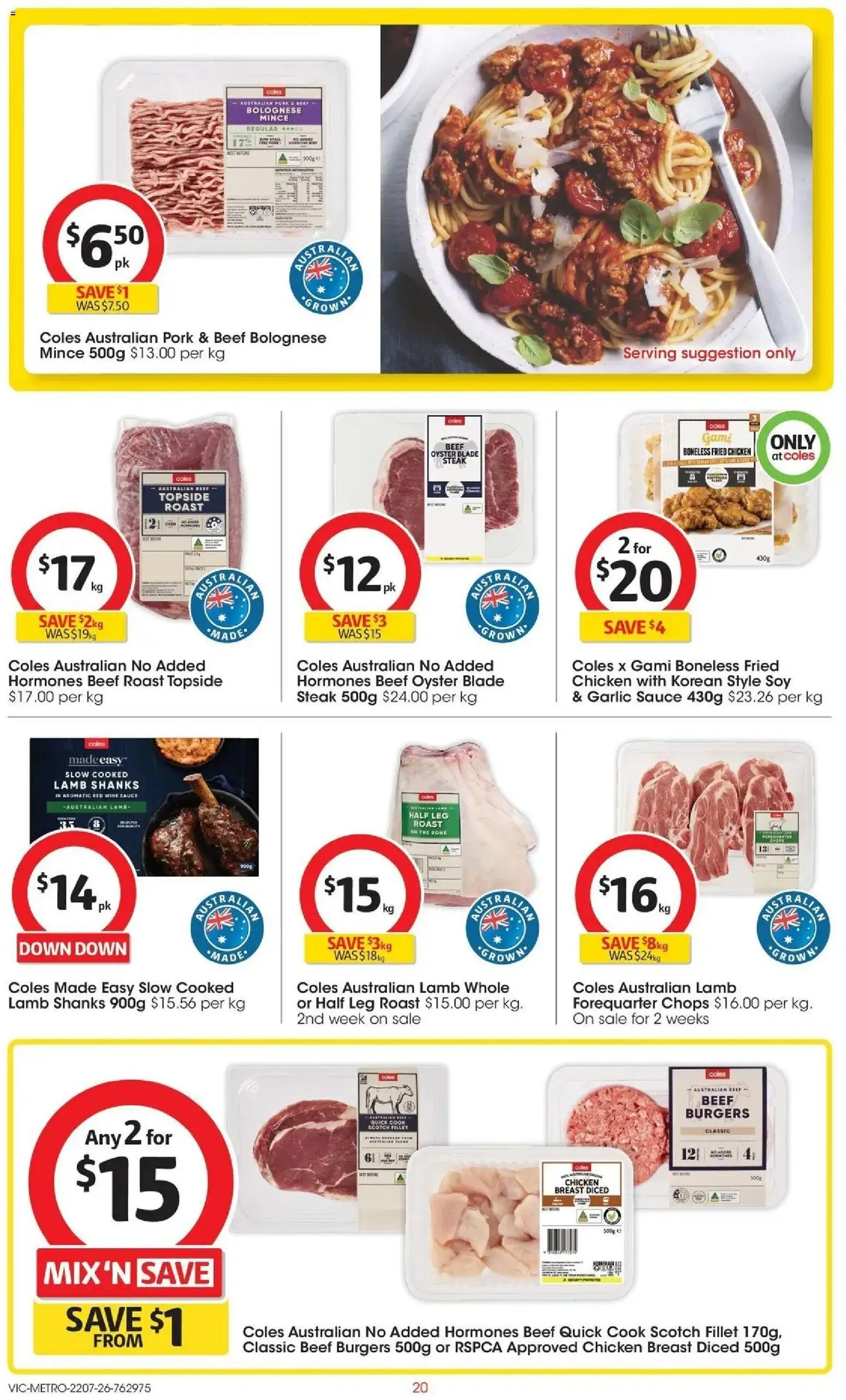Coles catalogue - valid from 22/07/2026 | Page: 20 | Products: Chicken, Pork, Scotch, Garlic