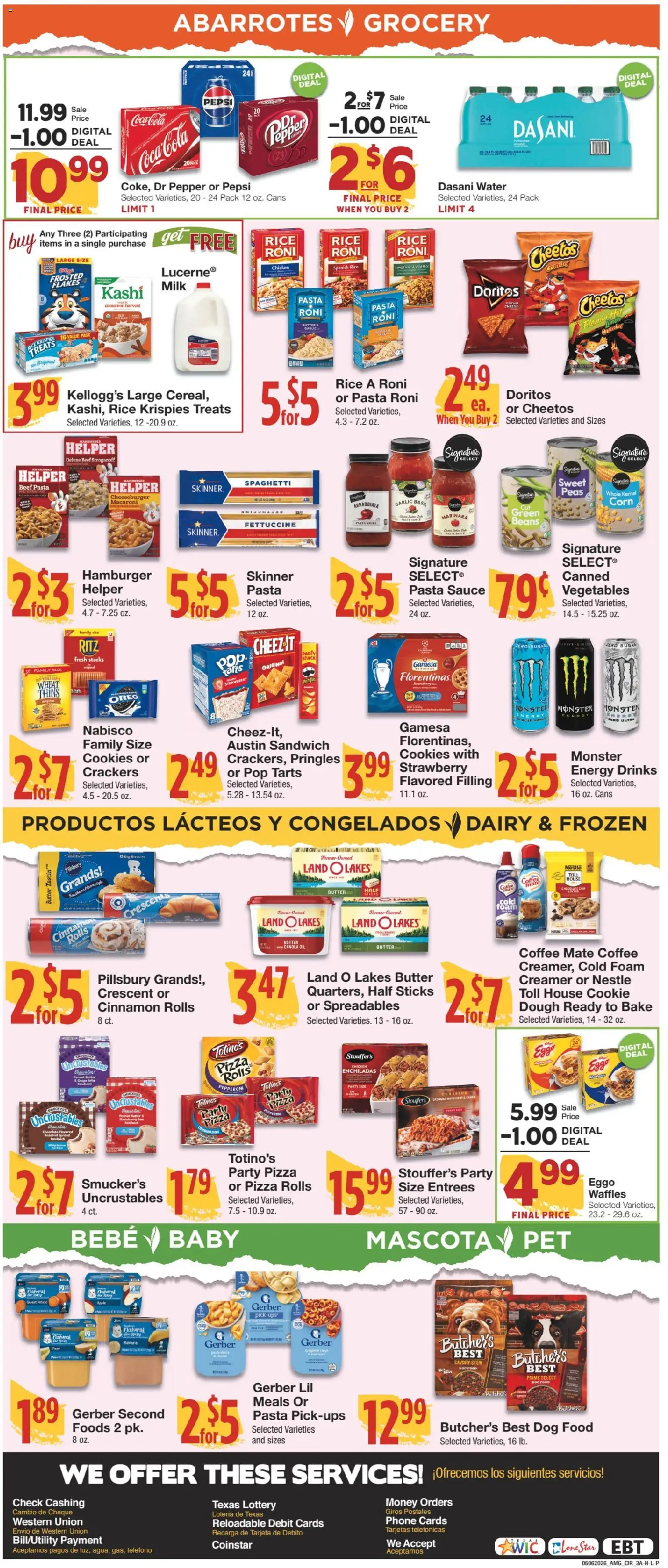 United Supermarkets Ad - valid from 06.05.2026 | Page: 3 | Products: Corn, Oil, Beef, Pasta