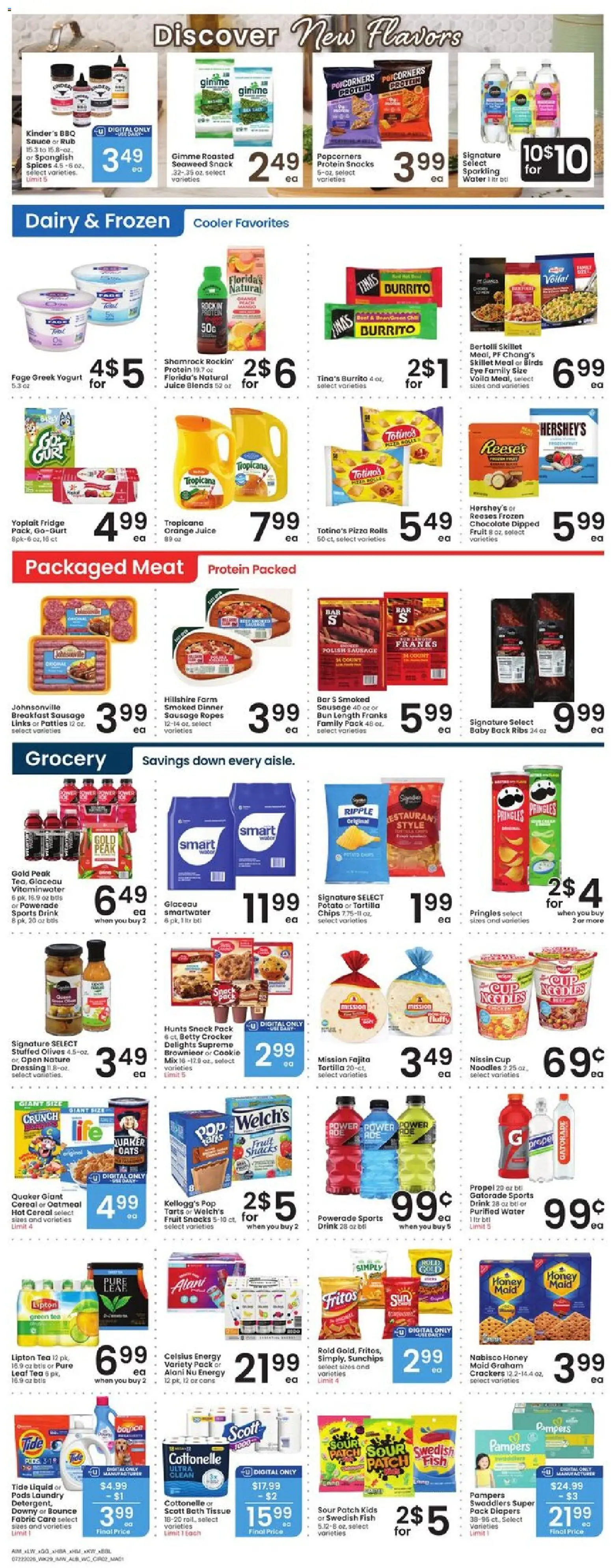 Albertsons Weekly Ad - valid from 07/22/2026 | Page: 3 | Products: Skillet, Pizza, Spices, Water