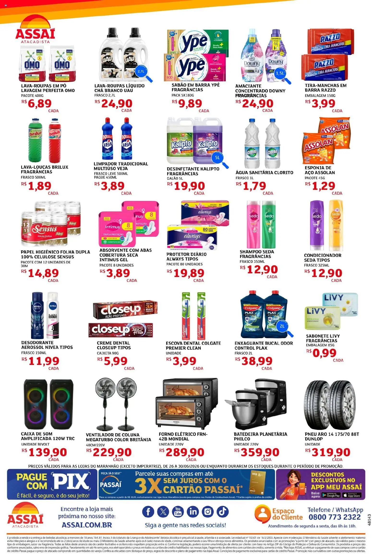 Assaí Atacadista Folheto - válido de 26/06/2026 | Página: 4 | Produtos: Shampoo, Base, Chá, Telefone