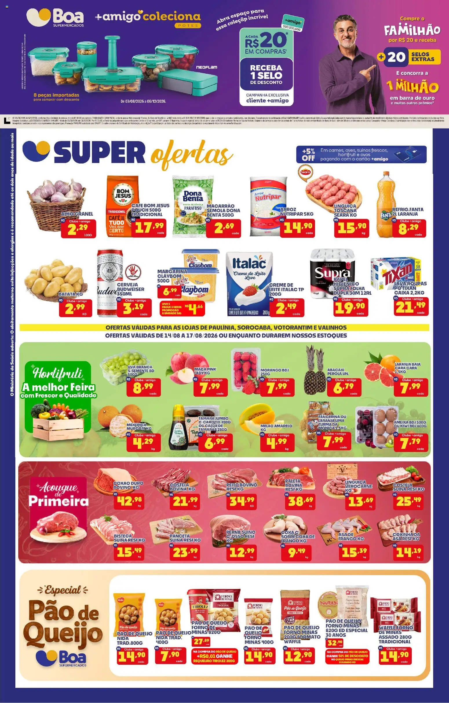 Boa Supermercados Folheto - válido de 14/08/2026 | Página: 1 | Produtos: Macarrão, Roupas, Creme, Requeijão