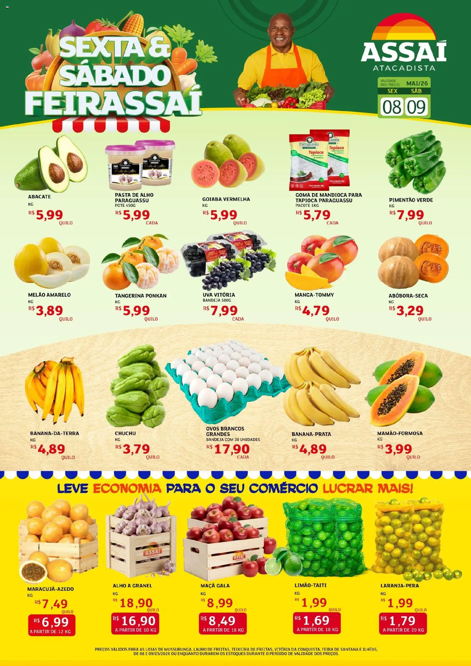 Assaí Atacadista Folheto - válido de 08.05.2026 | Página: 1 | Produtos: Melão, Pimentão, Pasta, Bandeja