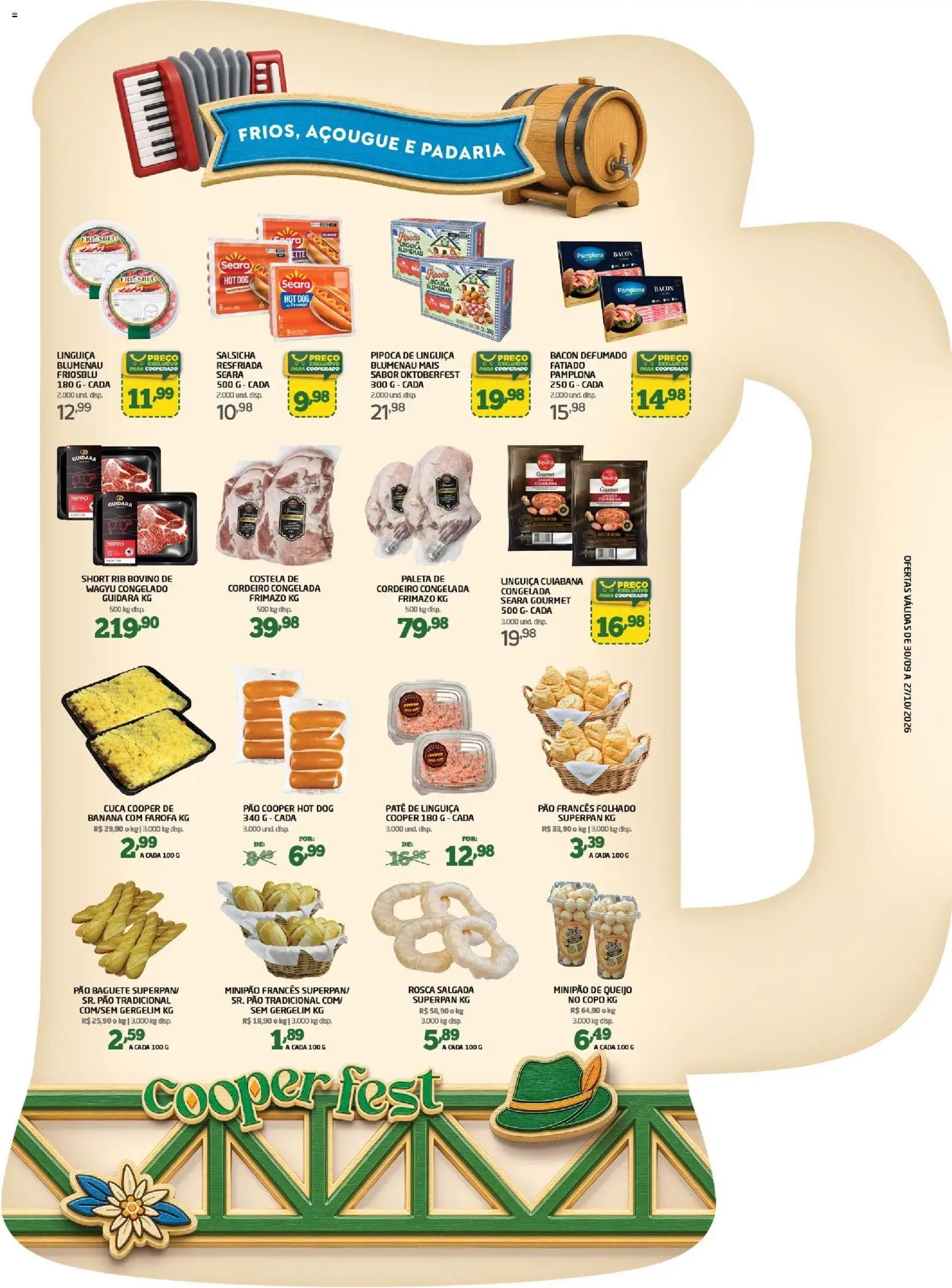 Cooper Folheto - válido de 30/09/2026 | Página: 16 | Produtos: Pão baguete, Linguiça, Cordeiro, Bacon
