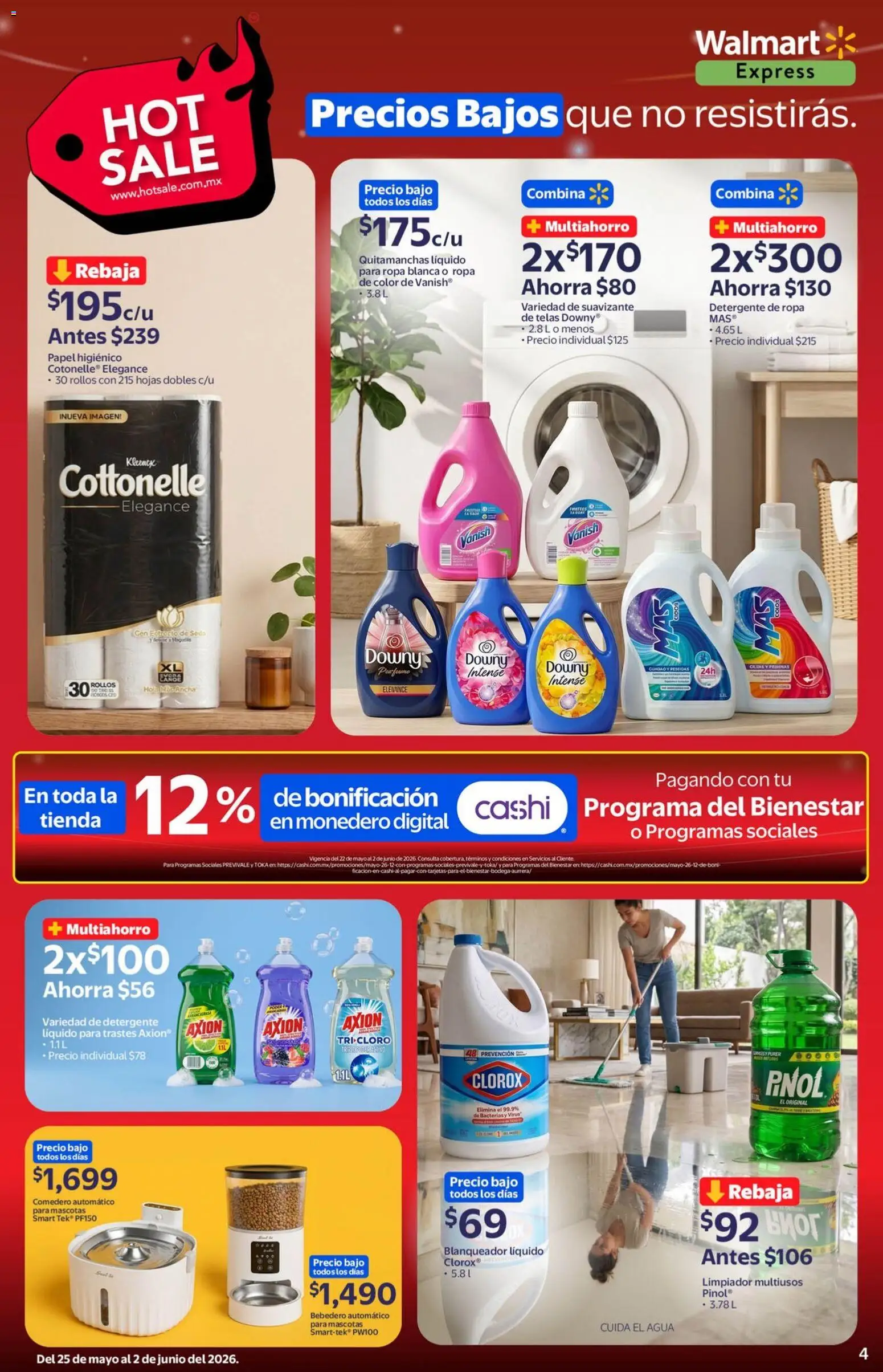 Nuevas ofertas de Walmart Express válidas en toda la República Mexicana desde el 25.05.2026. ¡Encuentra las mejores ofertas en Walmart Express Hot Sale! | Página: 4 | Productos: Detergente, Suavizante, Cloro, Ropa
