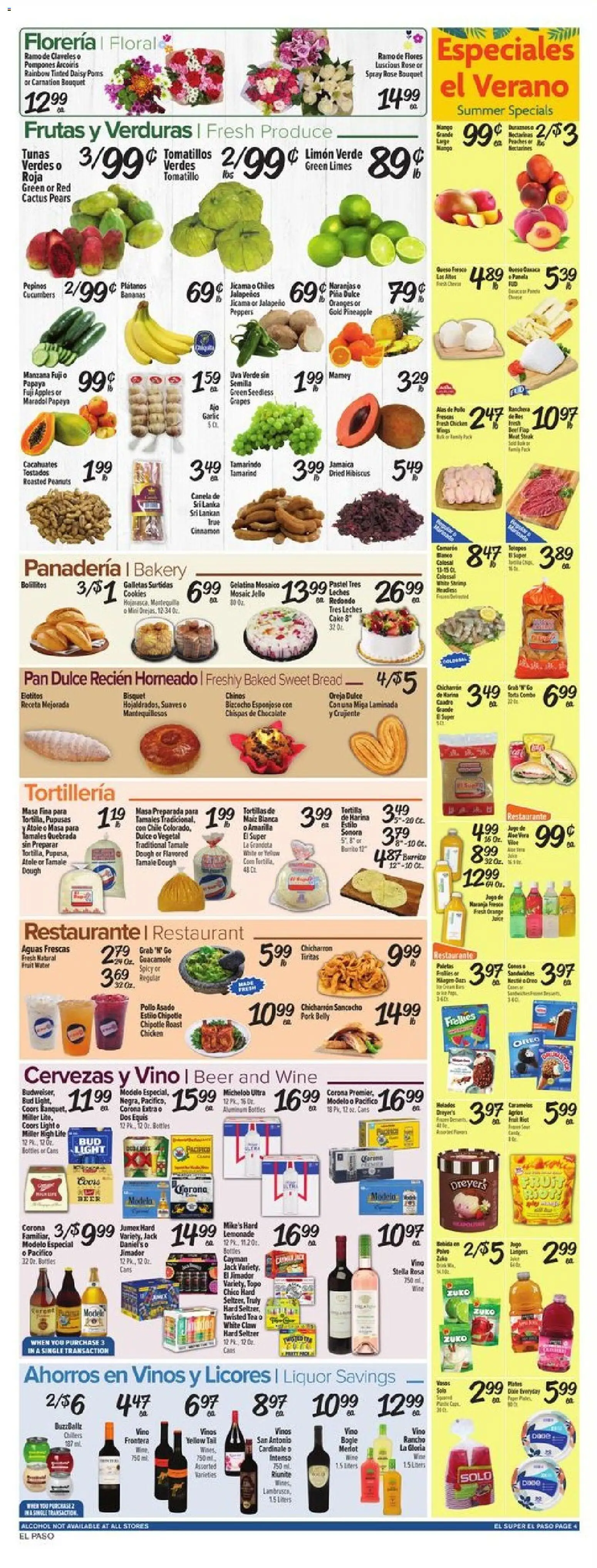 El Super Weekly Ad - TX - valid from 07/29/2026 | Page: 4 | Products: Wine, Pork, Pineapple, Cucumbers