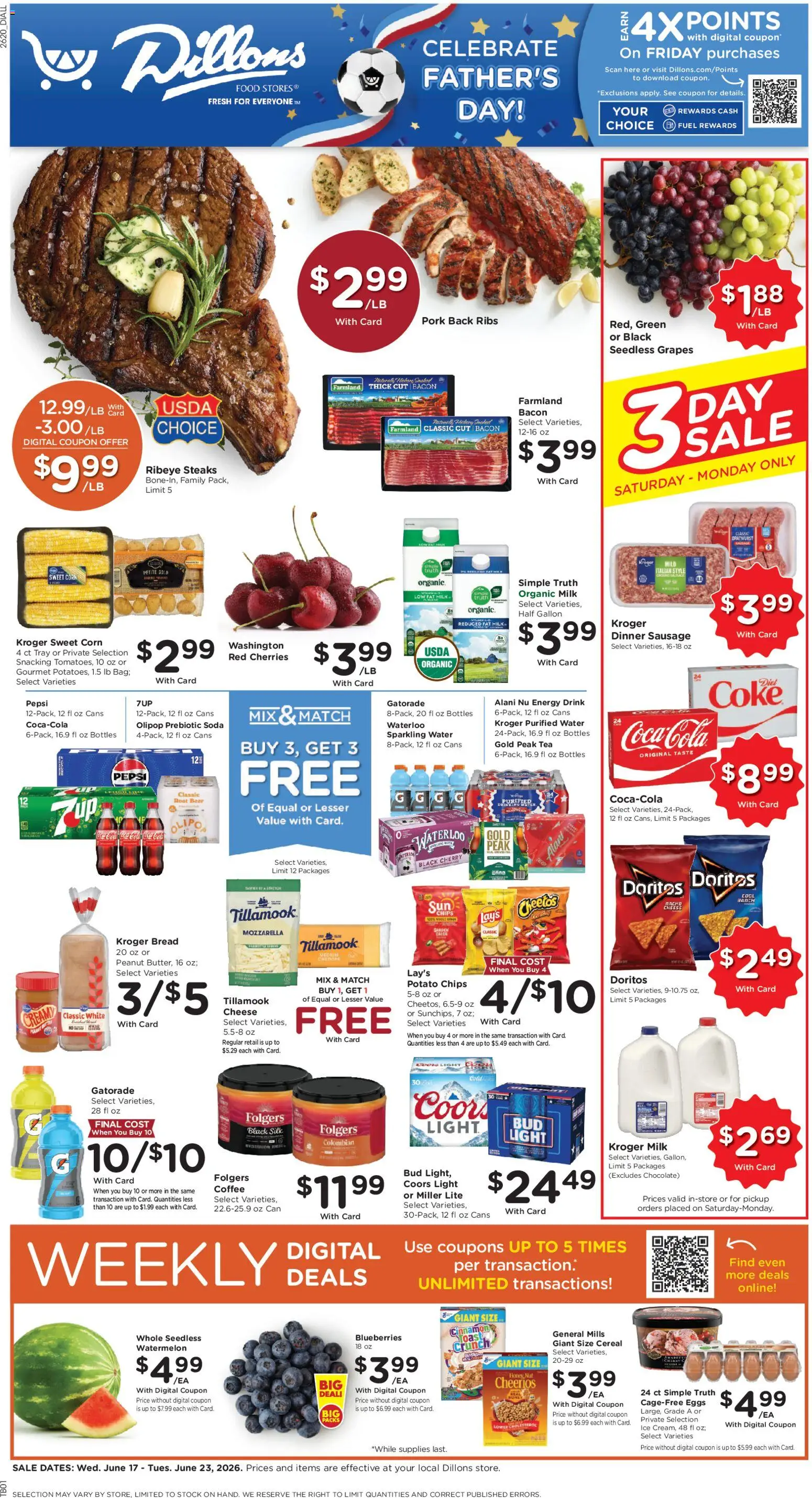 Dillons Weekly Ad - valid from 17.06.2026 | Page: 1 | Products: Cherries, Coffee, Tea, Water