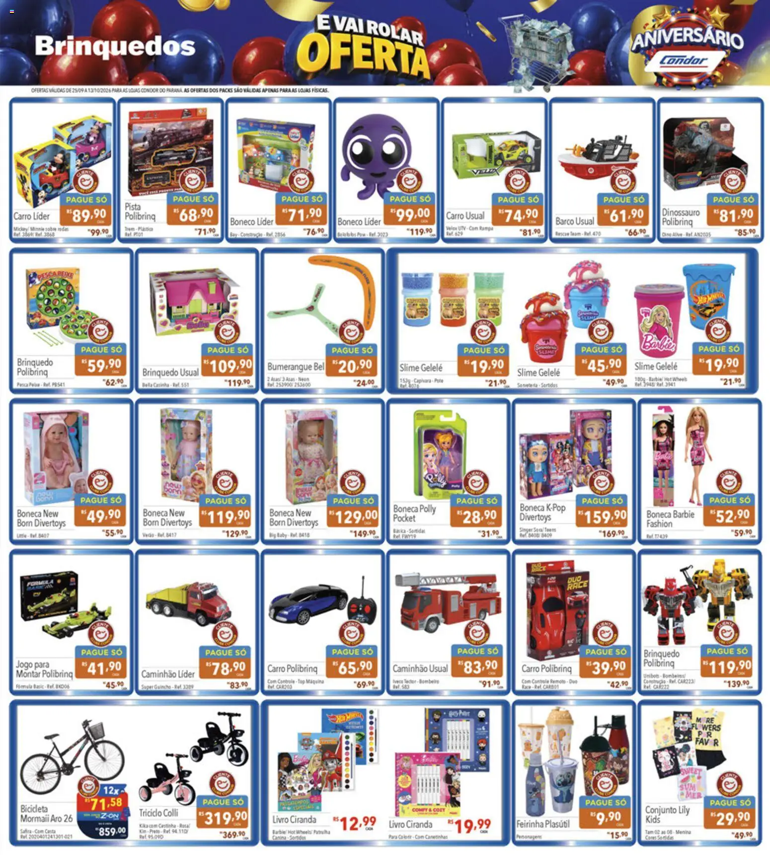 Supermercados Condor Folheto - válido de 25/09/2026 | Página: 27 | Produtos: Bicicleta, Boneca, Livro, Cesta