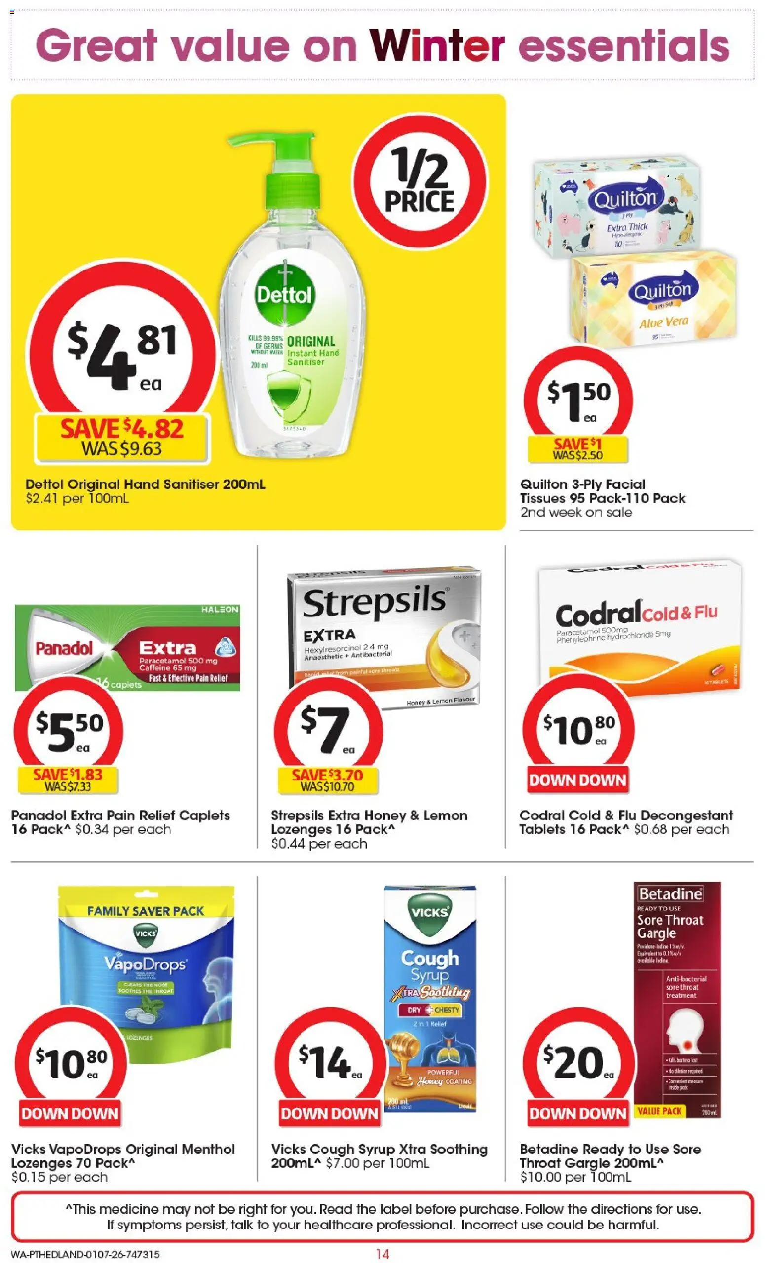 Coles catalogue - valid from 01/07/2026 | Page: 14 | Products: Lemon, Tablets, Tissues, Pain relief