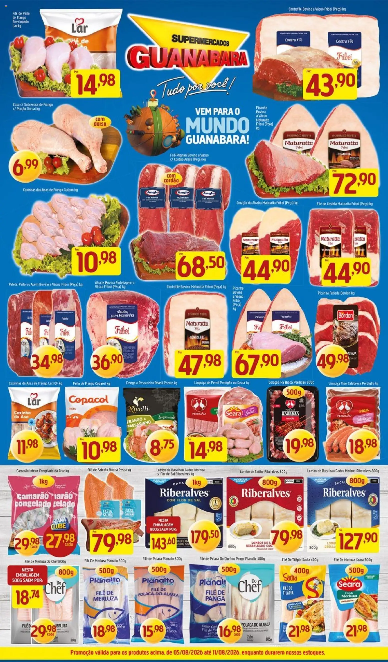Supermercados Guanabara Folheto - válido de 05/08/2026 | Página: 9 | Produtos: Salmão, Bacalhau, Contra filé, Camarão