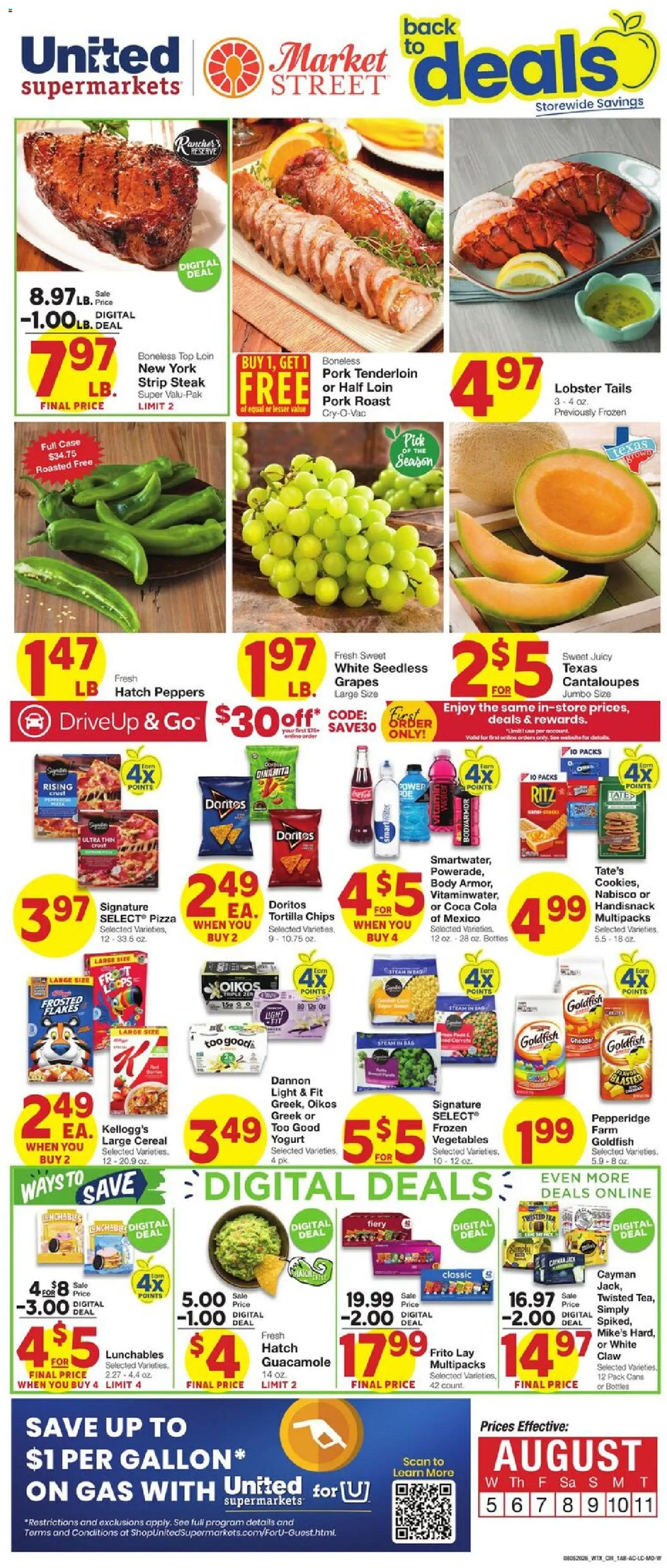 United Supermarkets Weekly Ad - valid from 08/05/2026 | Page: 1 | Products: Pork, Water, Case, Bag