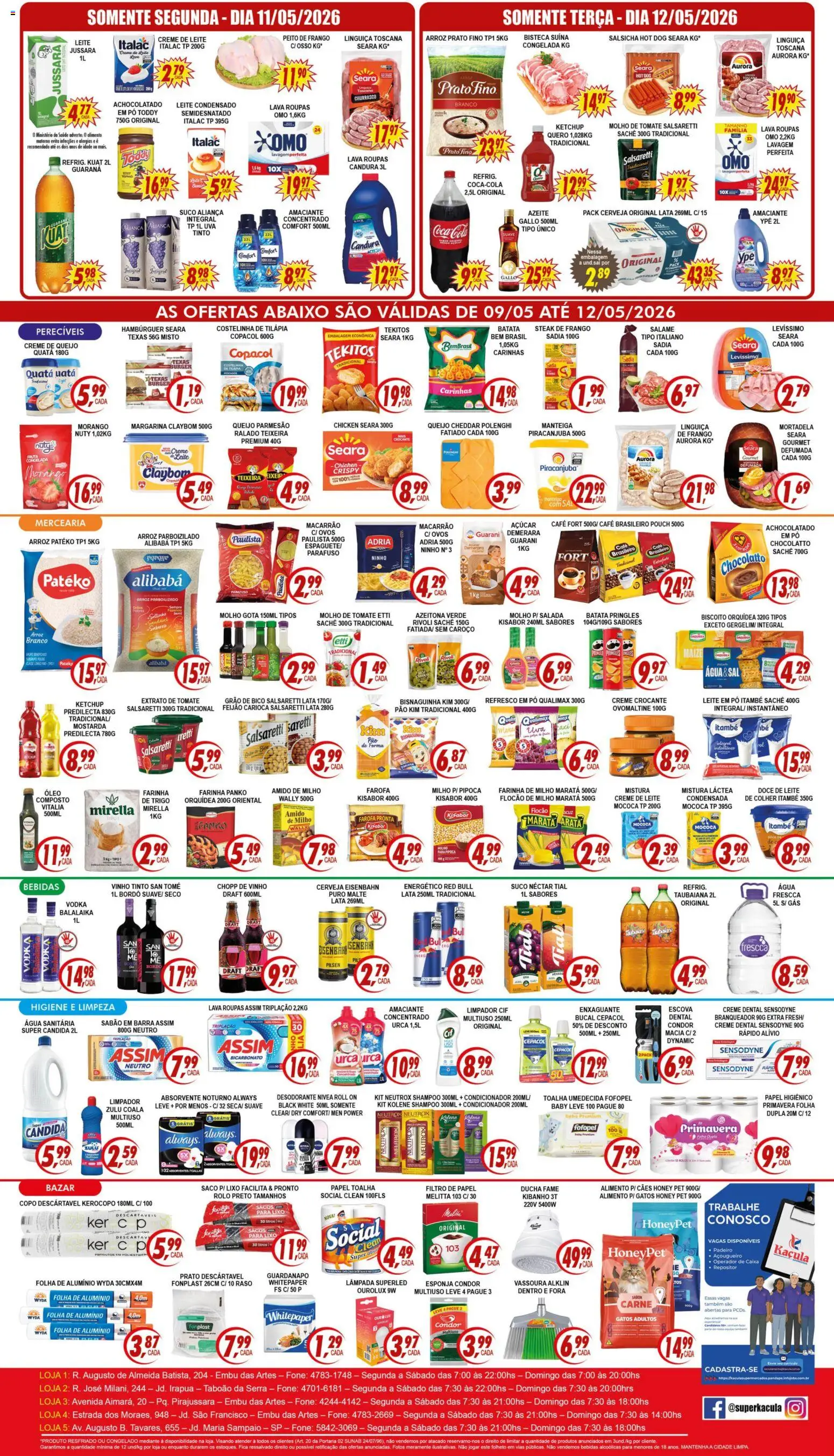 Kaçula Folheto - válido de 09.05.2026 | Página: 2 | Produtos: Salsicha, Parmesão, Absorvente, Toalha umedecida