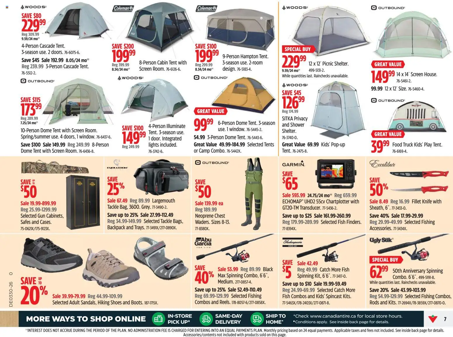 Canadian Tire flyer valid from Jul 23, 2026 | Page: 7 | Products: Fish, Backpack, Shoes, Shower