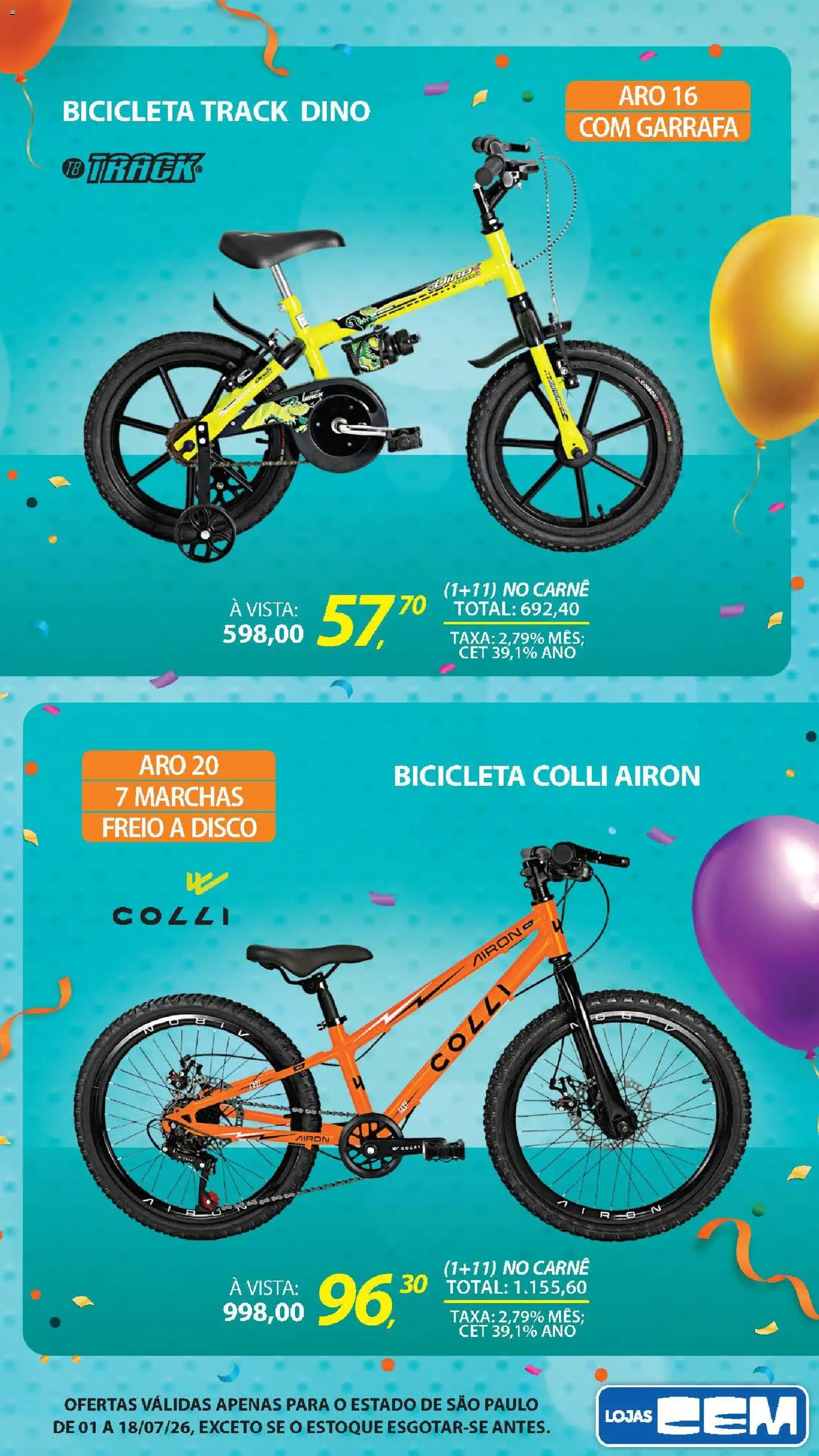 Lojas Cem Folheto - válido de 01/07/2026 | Página: 113 | Produtos: Bicicleta, Carne, Disco