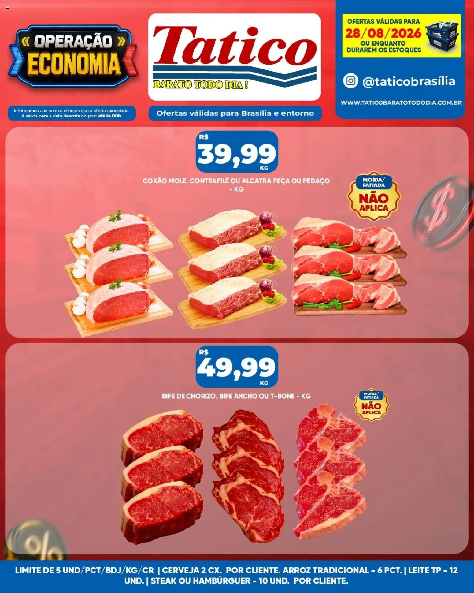 Tatico Folheto - válido de 28/08/2026 | Página: 14 | Produtos: Steak, Bife ancho, Cerveja, Hambúrguer
