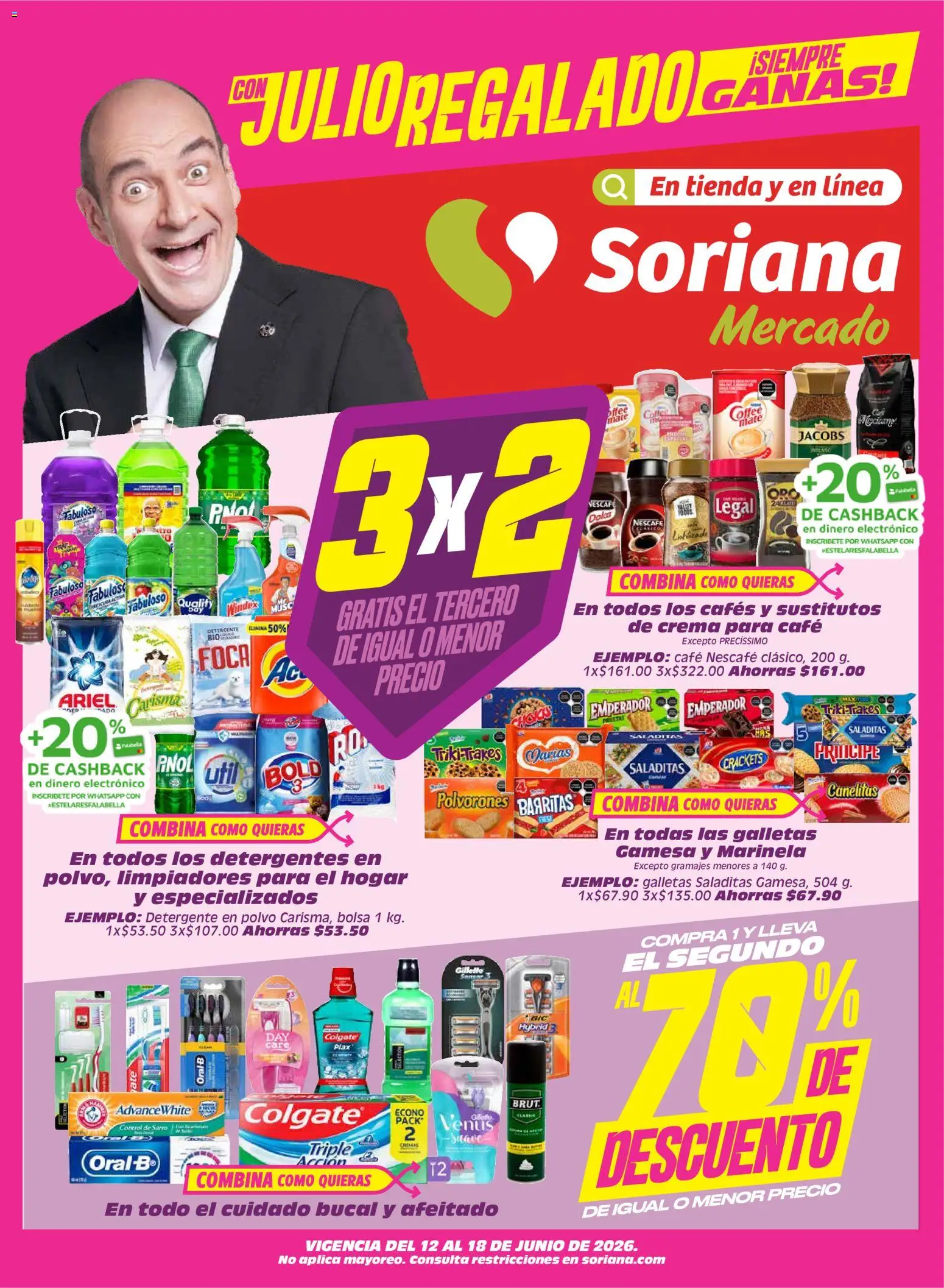Nuevas ofertas de Soriana válidas en toda la República Mexicana desde el 12.06.2026. ¡Encuentra las mejores ofertas en Soriana Julio Regalado Mercado Nacional! | Página: 1 | Productos: Crema, Galletas, Mate, Polvo