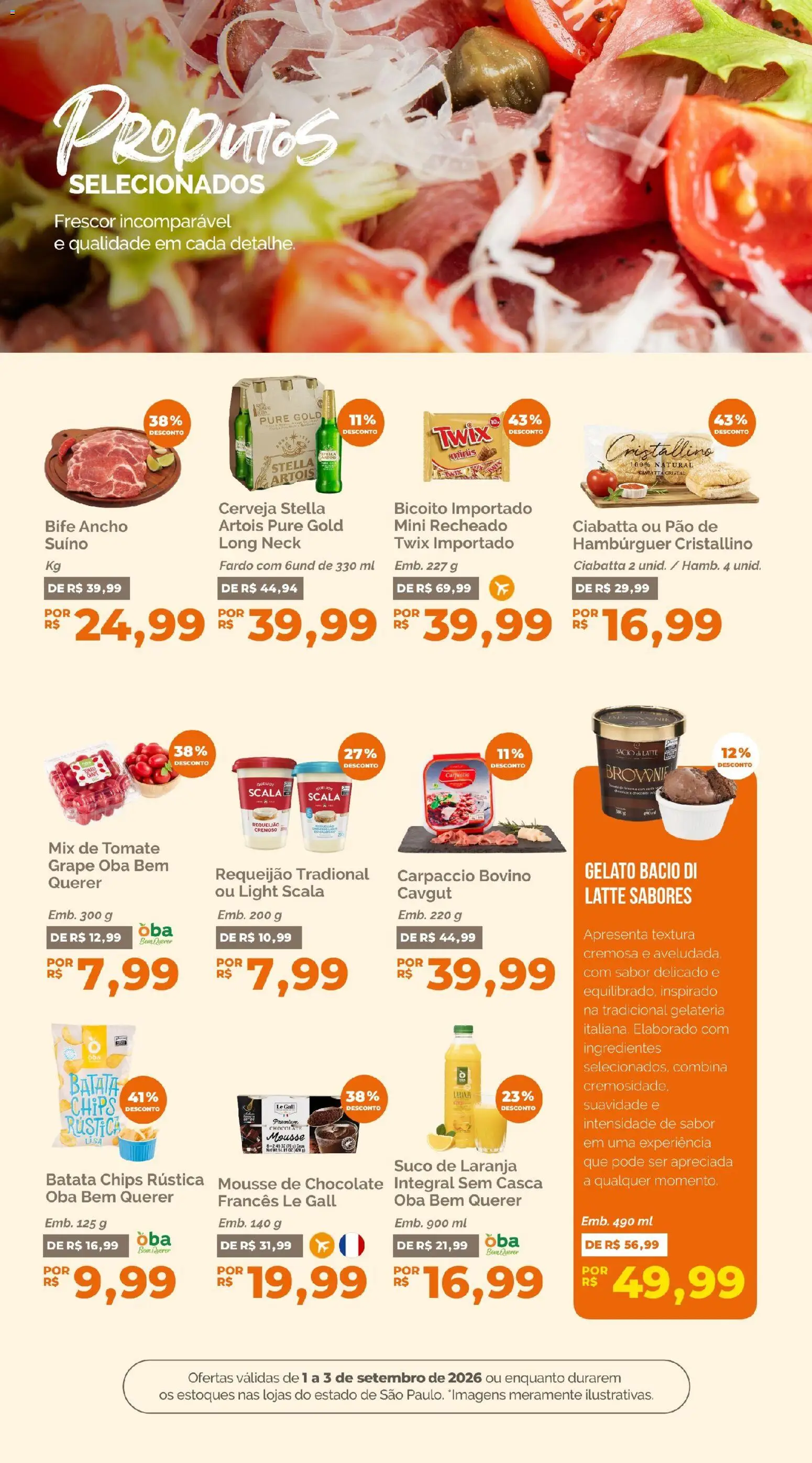 Oba Hortifruti Folheto - válido de 01/09/2026 | Página: 9 | Produtos: Bife ancho, Chocolate, Suco, Mousse de chocolate