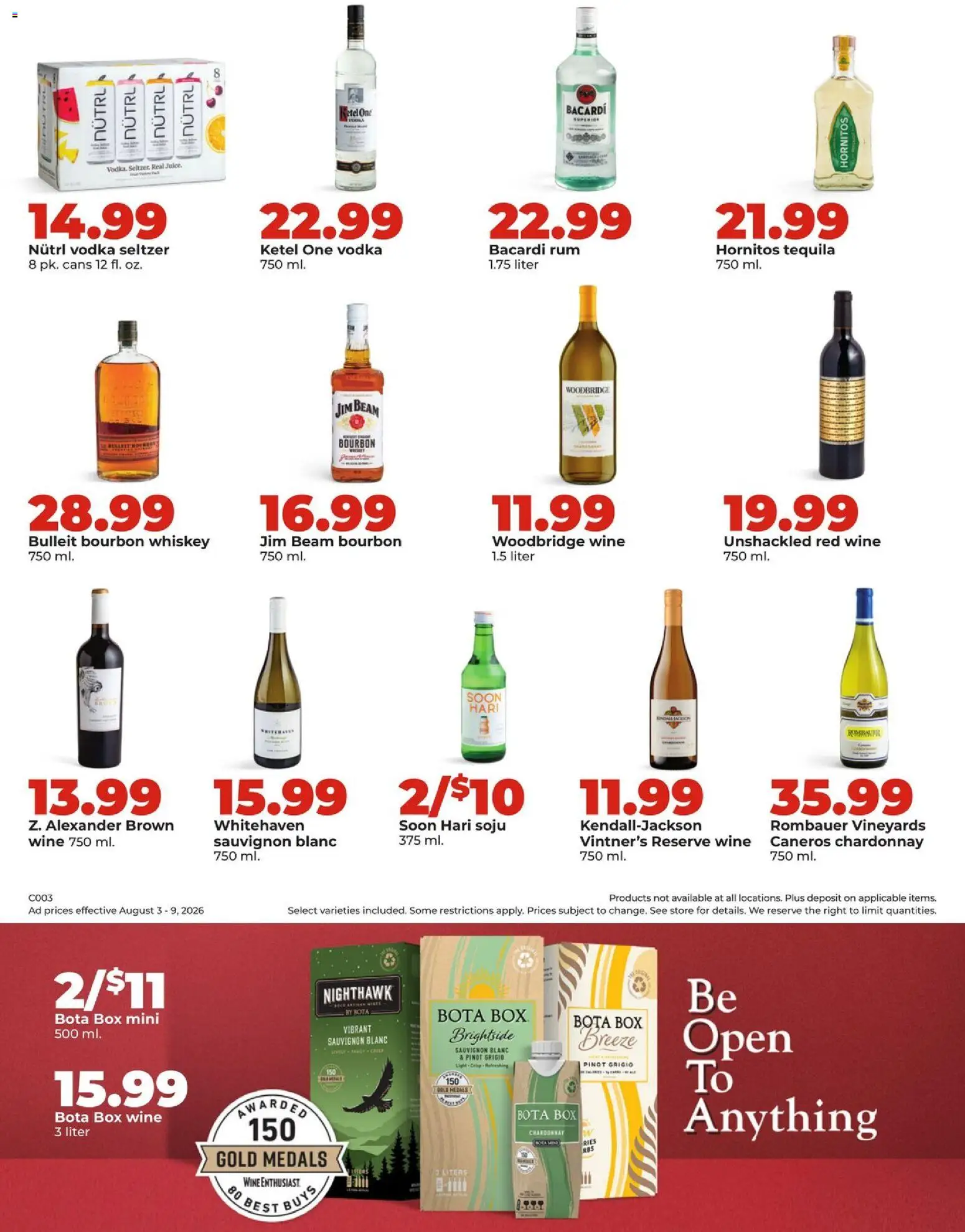 HyVee Weekly Ad - valid from 08/03/2026 | Page: 40 | Products: Jim Beam, Tequila, Wine, Bourbon