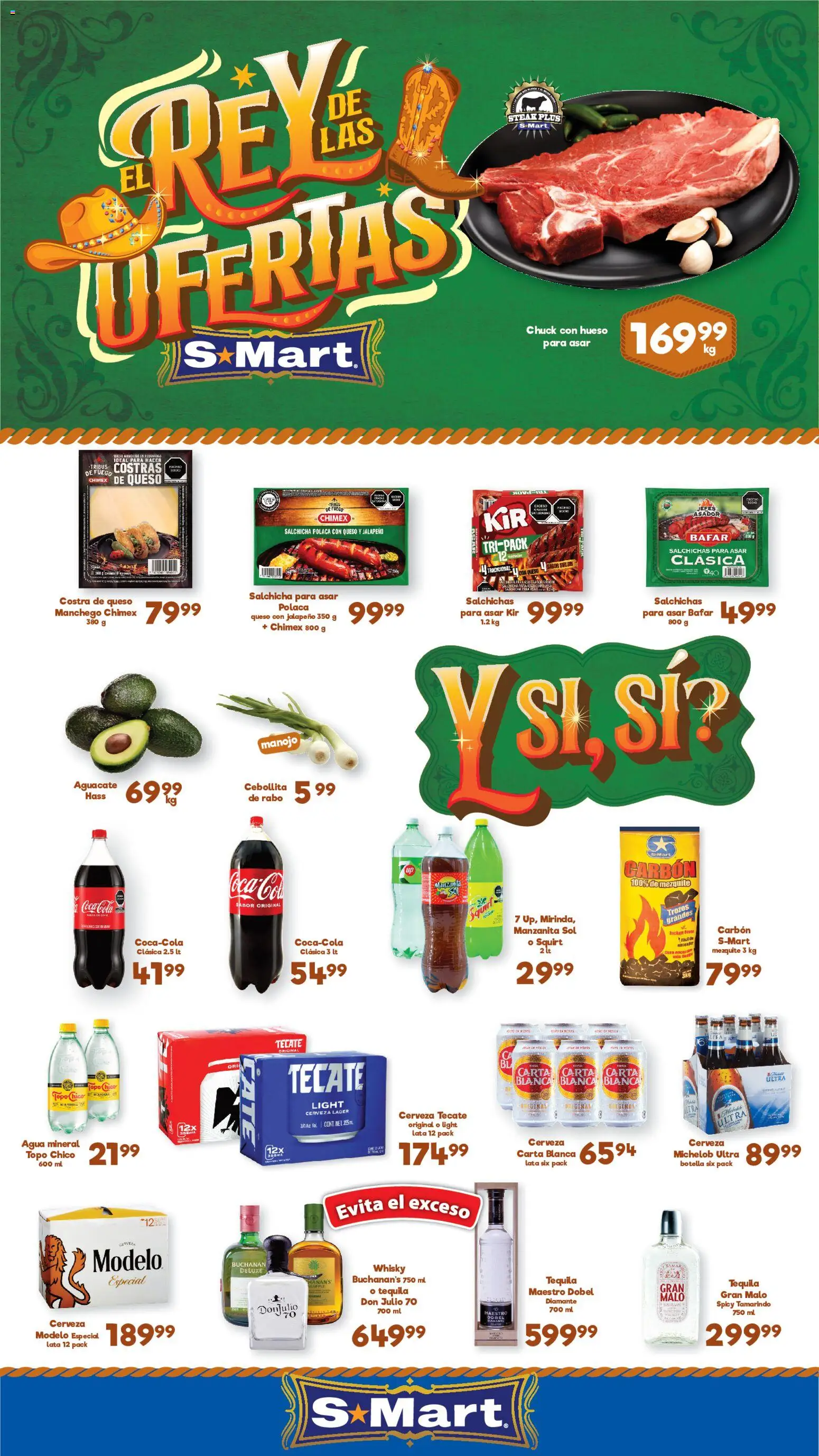 Nuevas ofertas de S-Mart válidas en toda la República Mexicana desde el 03/07/2026. ¡Encuentra las mejores ofertas en S-Mart folleto Ofertas de feria Juárez! | Página: 1 | Productos: Agua, Aguacate, Tequila, Botella