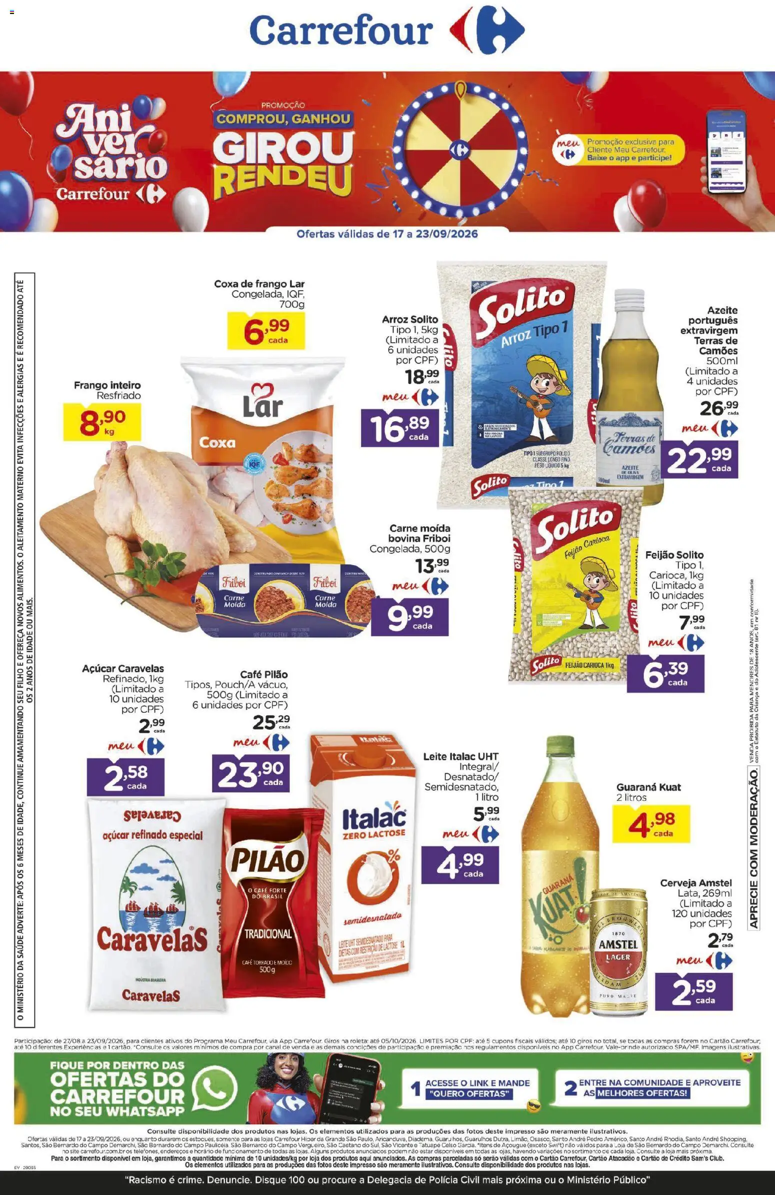 Carrefour Folheto - válido de 17/09/2026 | Página: 1 | Produtos: Coxa de frango, Leite, Açúcar, Azeite